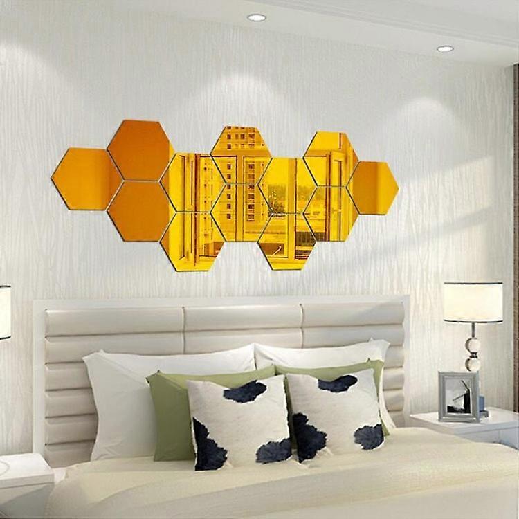 12PCS Hexagonal acrylic mirror three-dimensional wall sticker