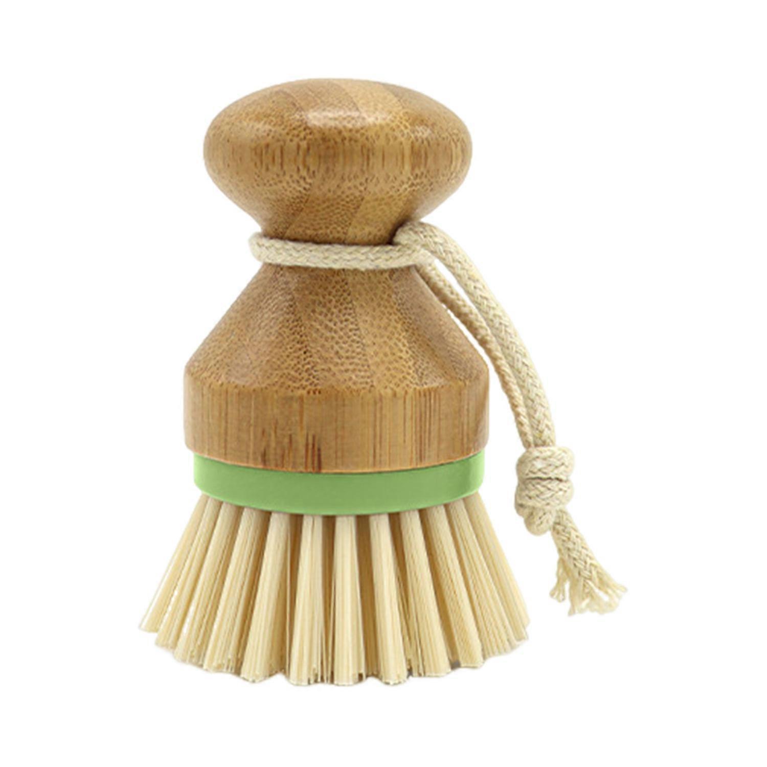 Bamboo Dish Brush Round Palm Brush Non-Scratch Nylon Bristles Cleaning Brush for Non-Stick Cookware