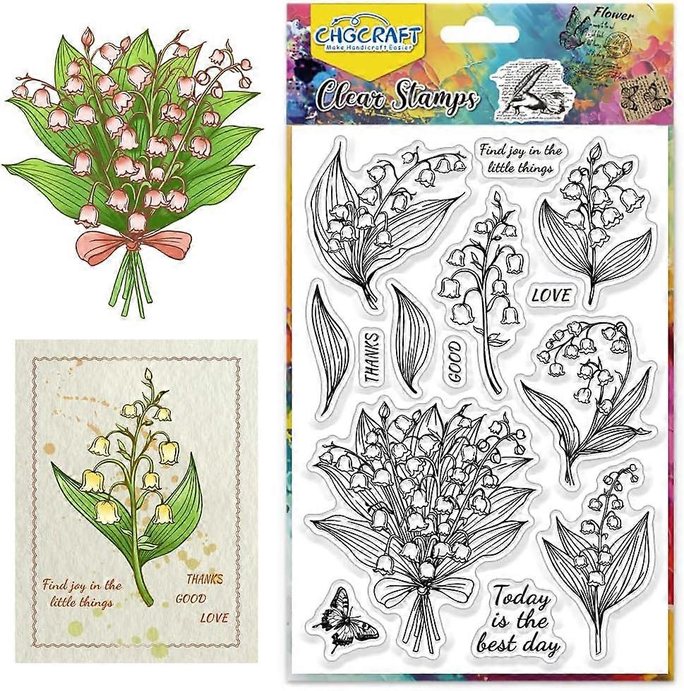 Lily of The Valley Clear Stamps Flowers and Leaves Stamp Bouquet Silicone Stamps Transparent Silicone Stamps for Card Making Decoration and Scrapbooki