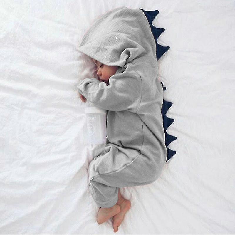 Nyfödda spädbarn pojkar flickor Dinosaur Hooded Romper Jumpsuit Pyjamas Nattkläder