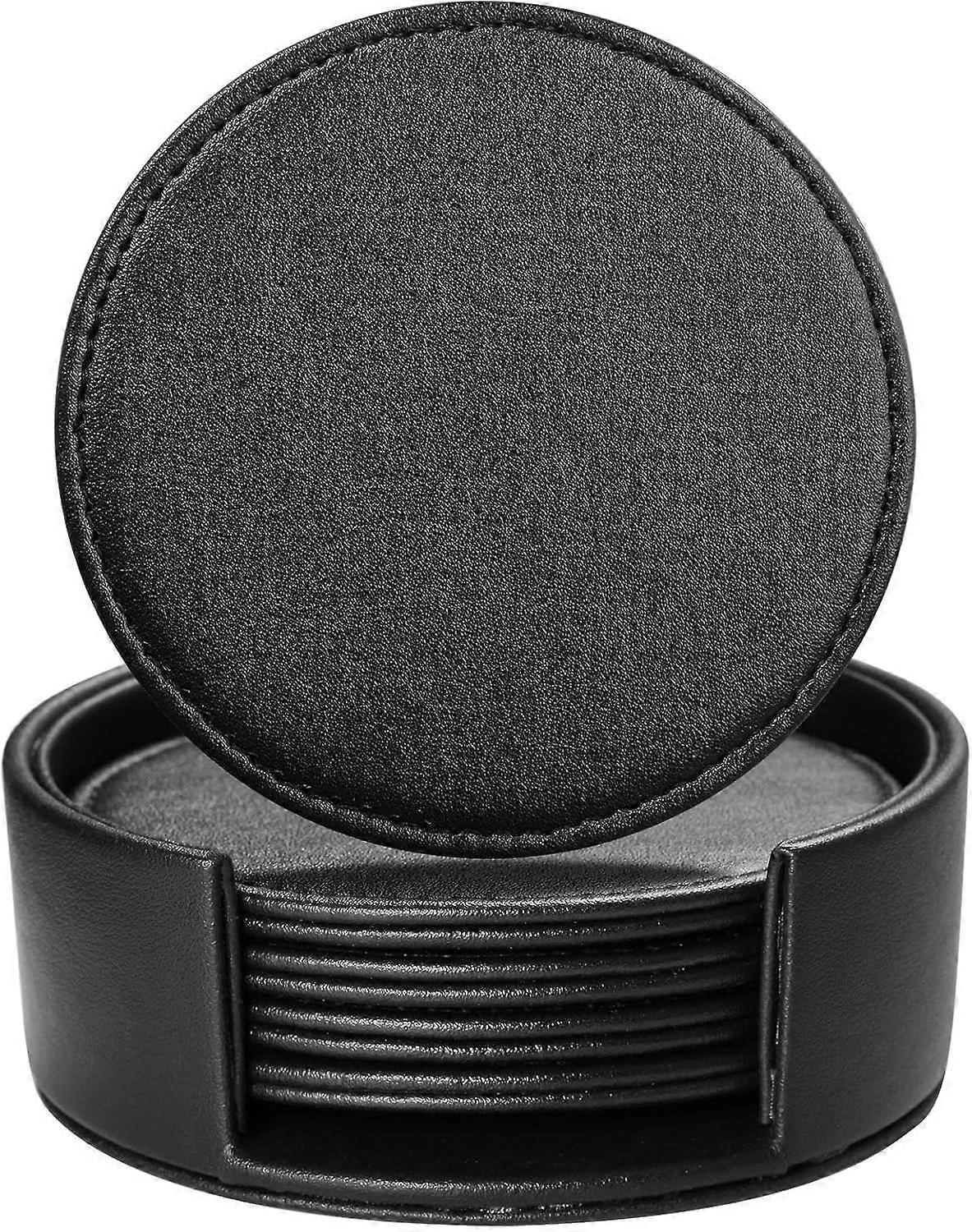 Leather Drink Coasters Set of 6, Brown Elegant Tabletop Protection with Holder, Non-Slip Waterproof Design