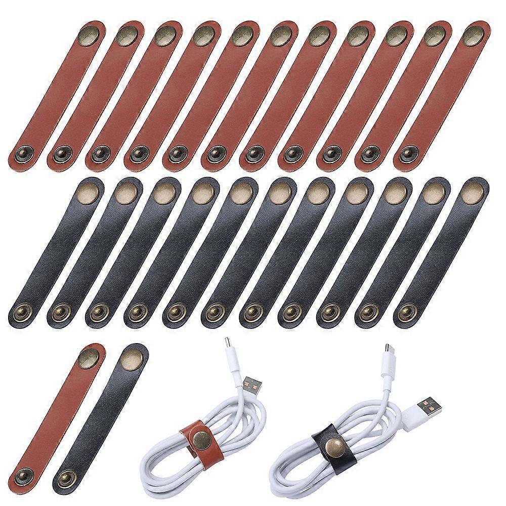 24Pcs 2 Colors PU Leather Cable Zip Ties Cord Organizer Strap for Wire Management with Alloy Finding Mixed Color 88.5x15x1.4~5.3mm 12pcs/color