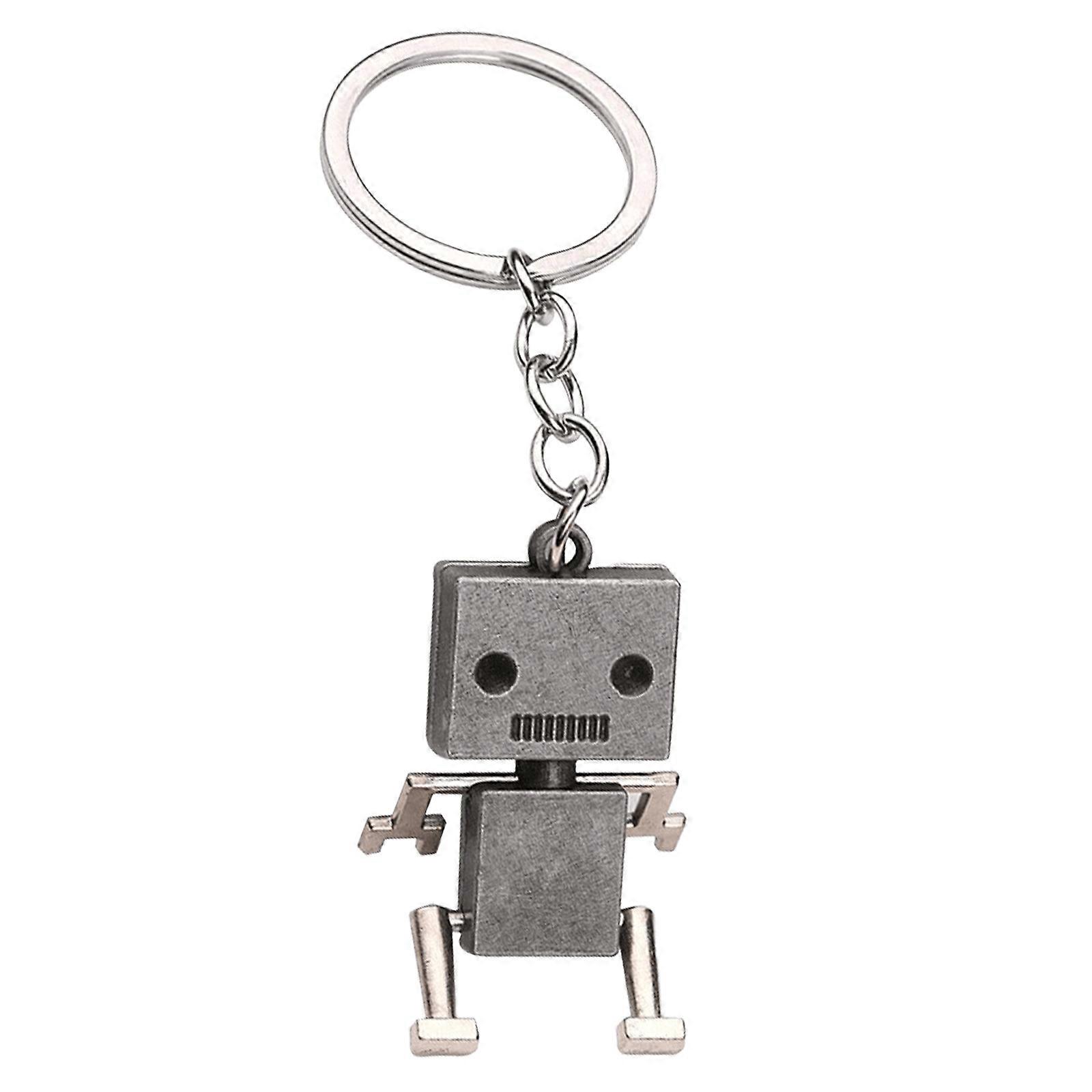Retro Robot Keychains Unique Metal Designs Keyrings Pendant With Movable Joints Perfect For Creative Gift Ideas Silver