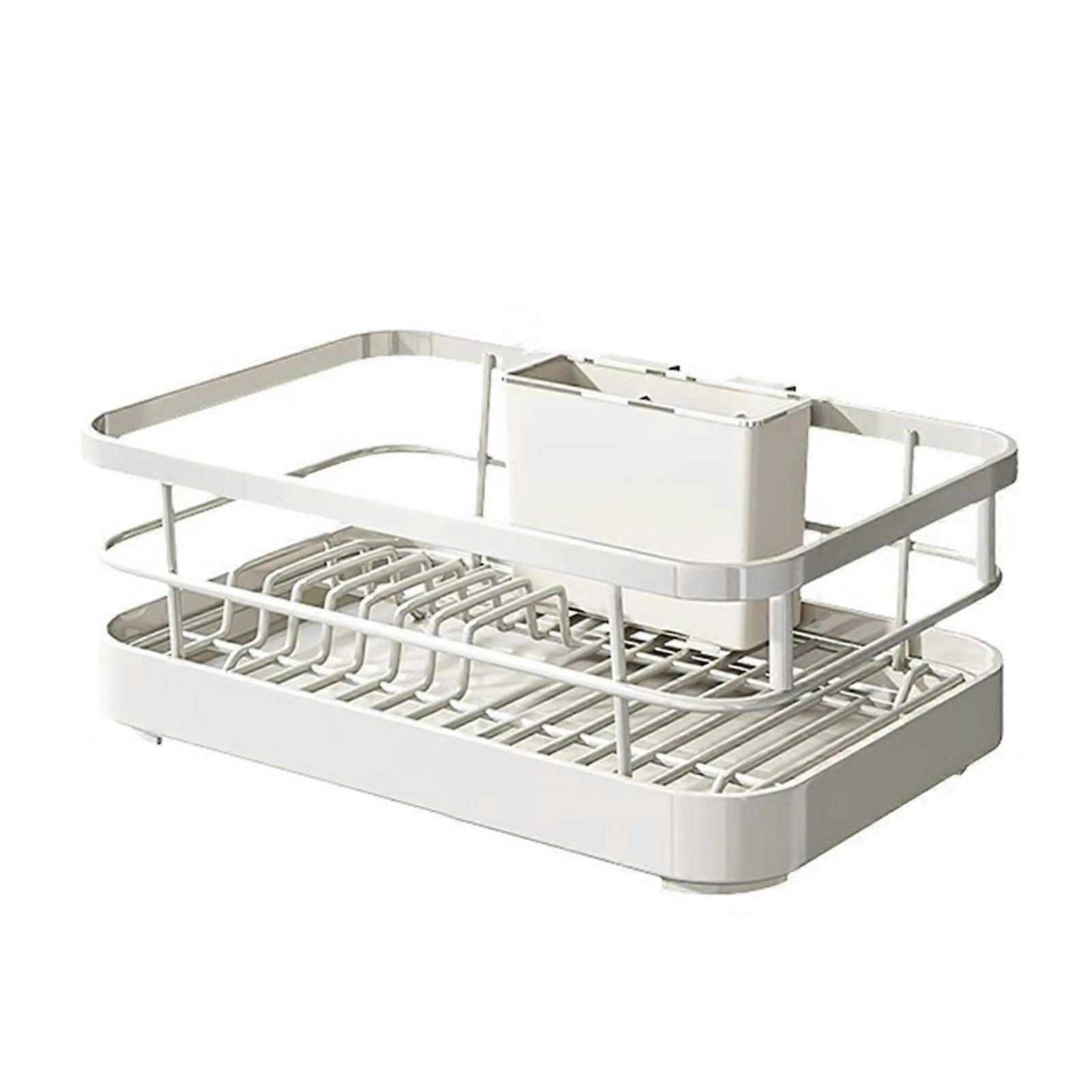 Home Kitchen Daily Use Items Expandable Sink Dish Storage Rack with Utensil Sturdy and Easy to Use Elegant Designs White