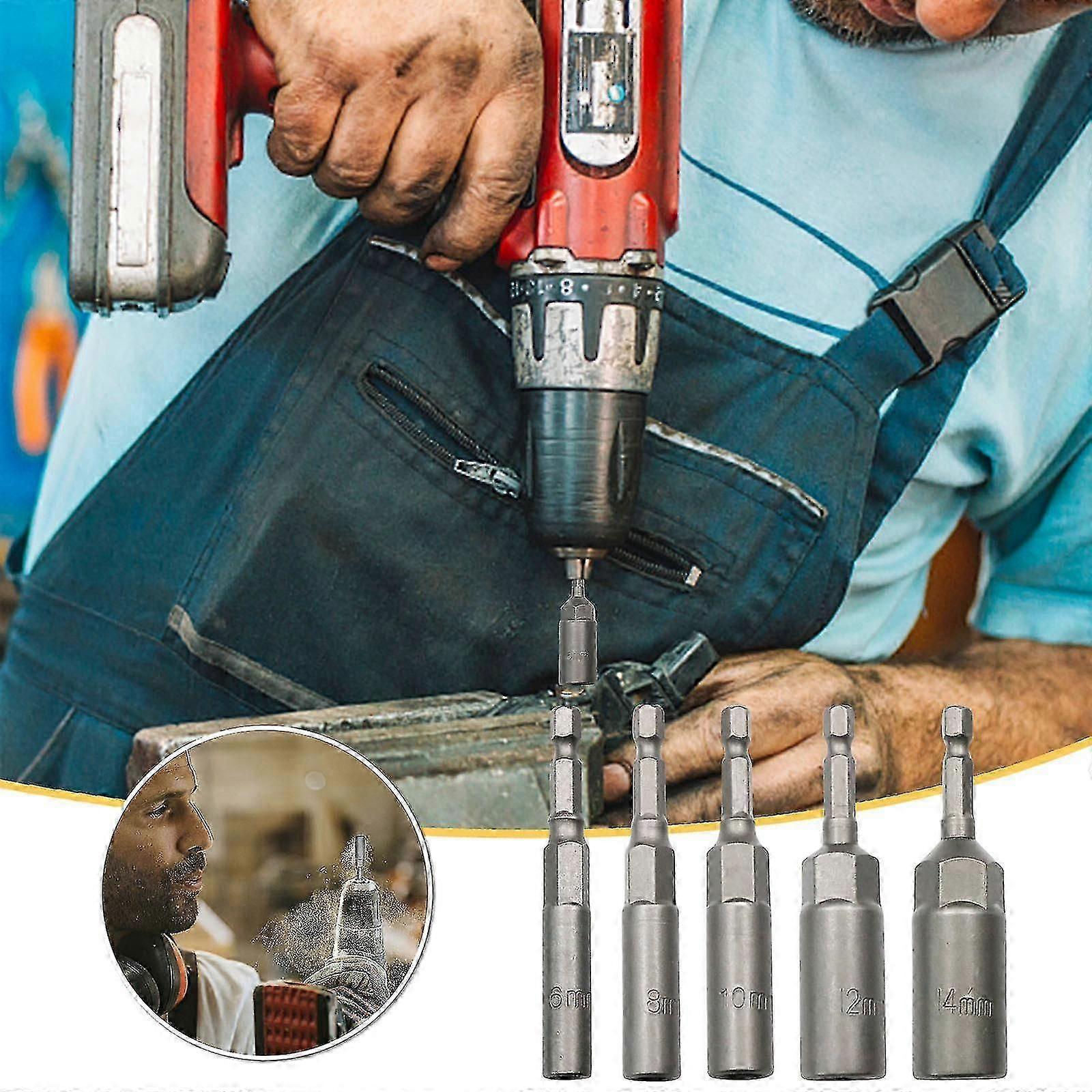 5pcs Electric Drill Sleeve Wind Batch Sleeve Head Deepened Inner Hexagonal Electric Screwdriver Batch Head Nut Wrench