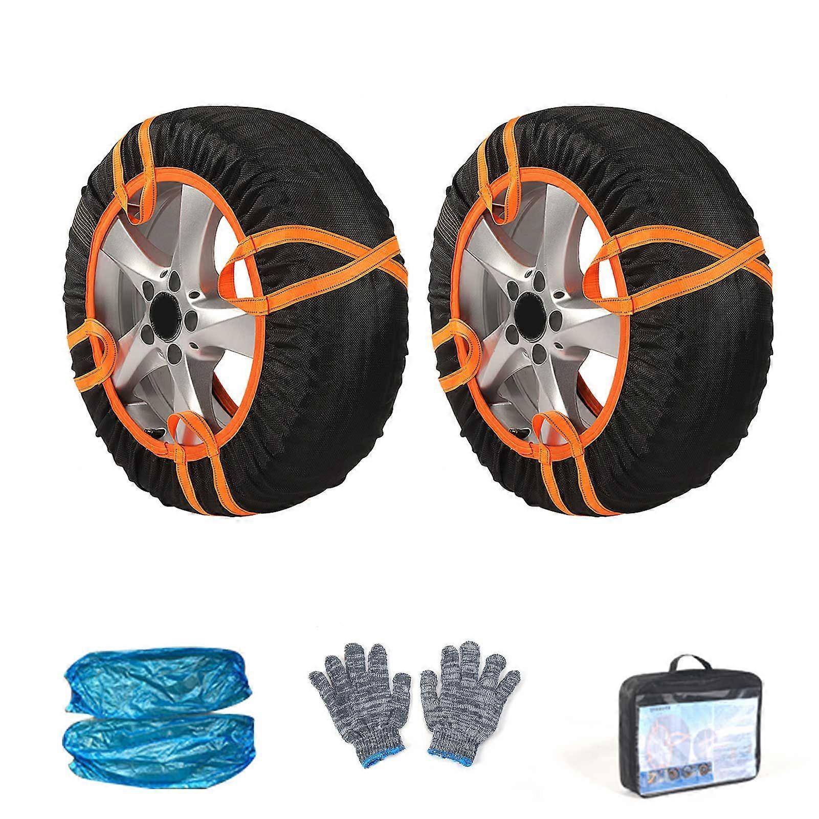 6004 Car Snow Socks, Tire Chain Alternative with Reflective Stripes Winter Emergency Accessories for SUVs Trucks Sedans (Pack of 2)