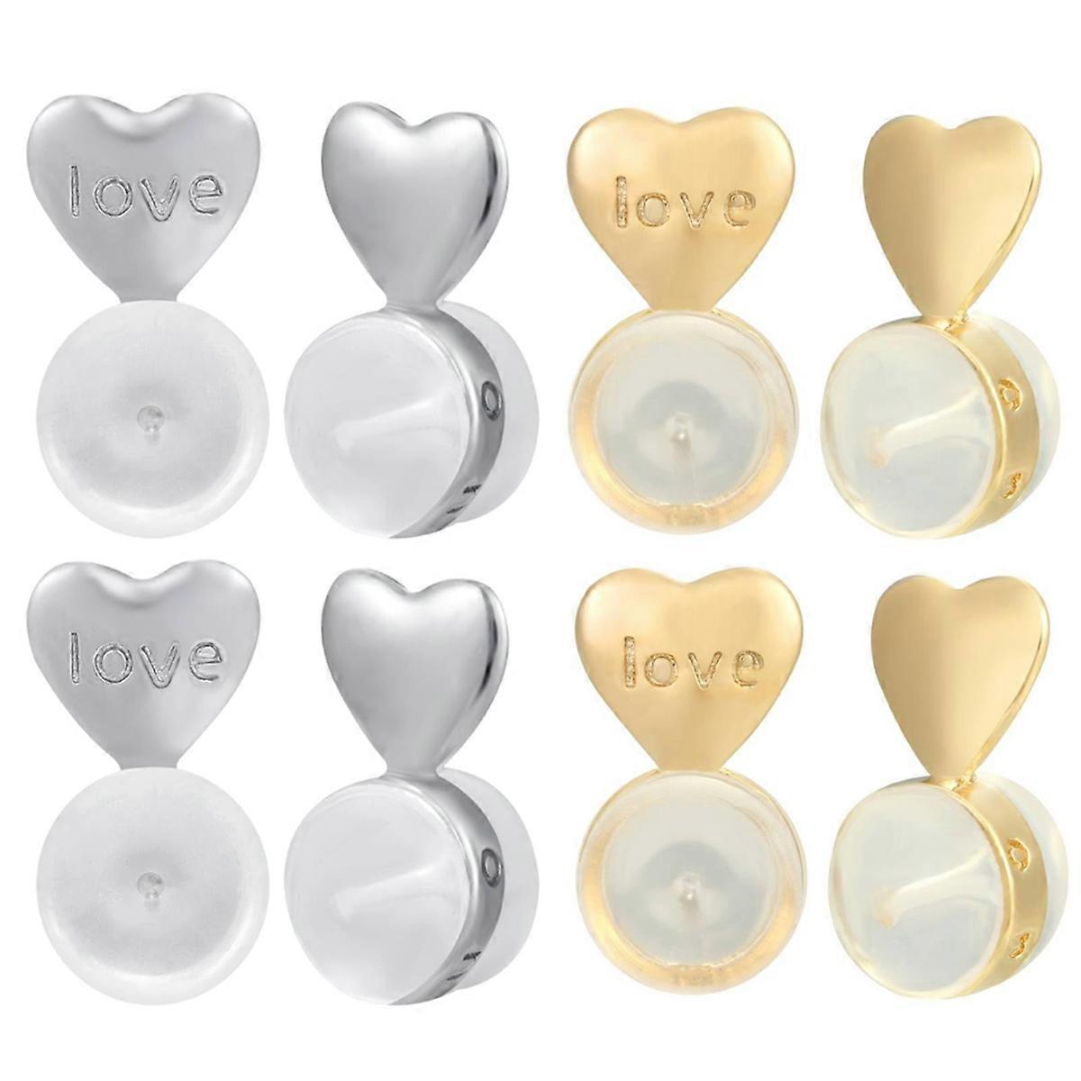 8PCS Earring Backs for -Ears,Gold+Silver