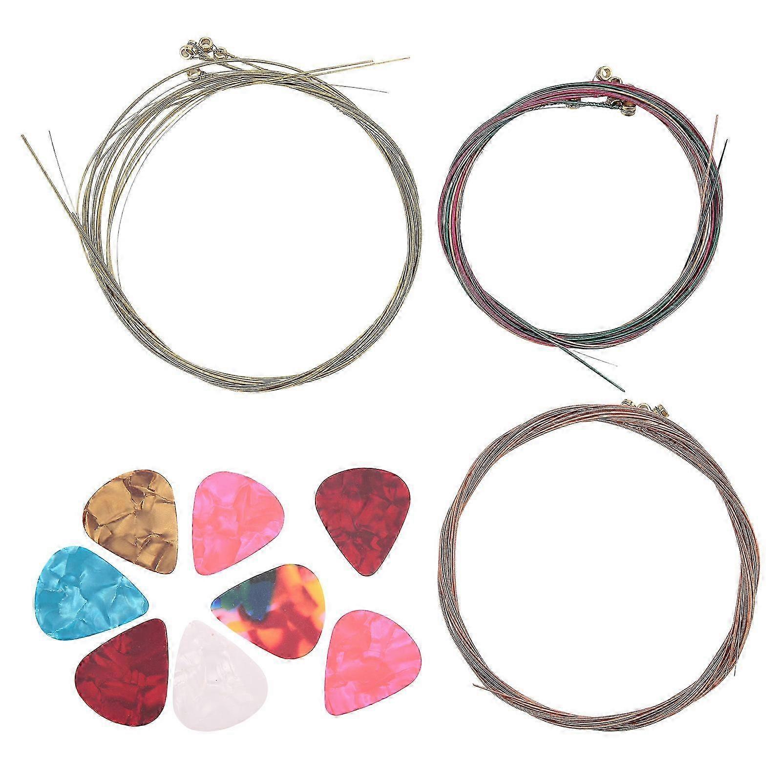 3Pcs Guitar String 8Pcs Celluloid Picks Colorful Stringed Instrument Playing Accessories