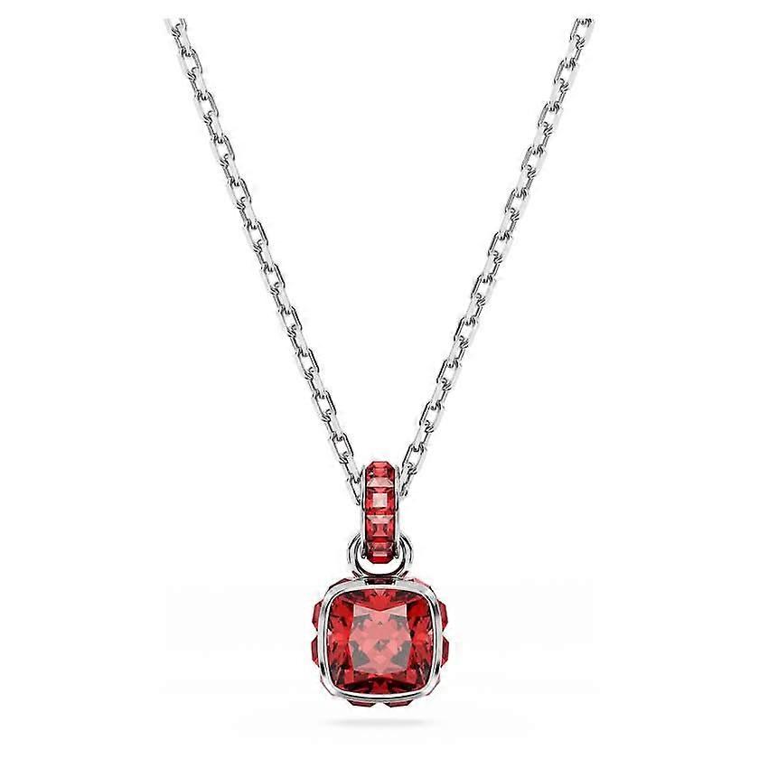 Birthstone Rhodium Plated Red Square Cut July Pendant 5652043