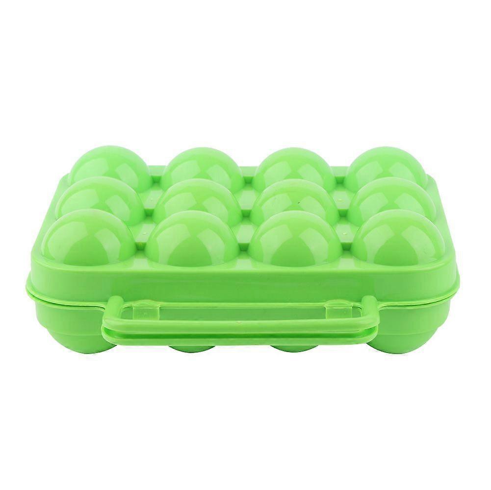 Double Sided Plastic Egg Tray Storage Box Container with Handle for 12 Eggs (Green)
