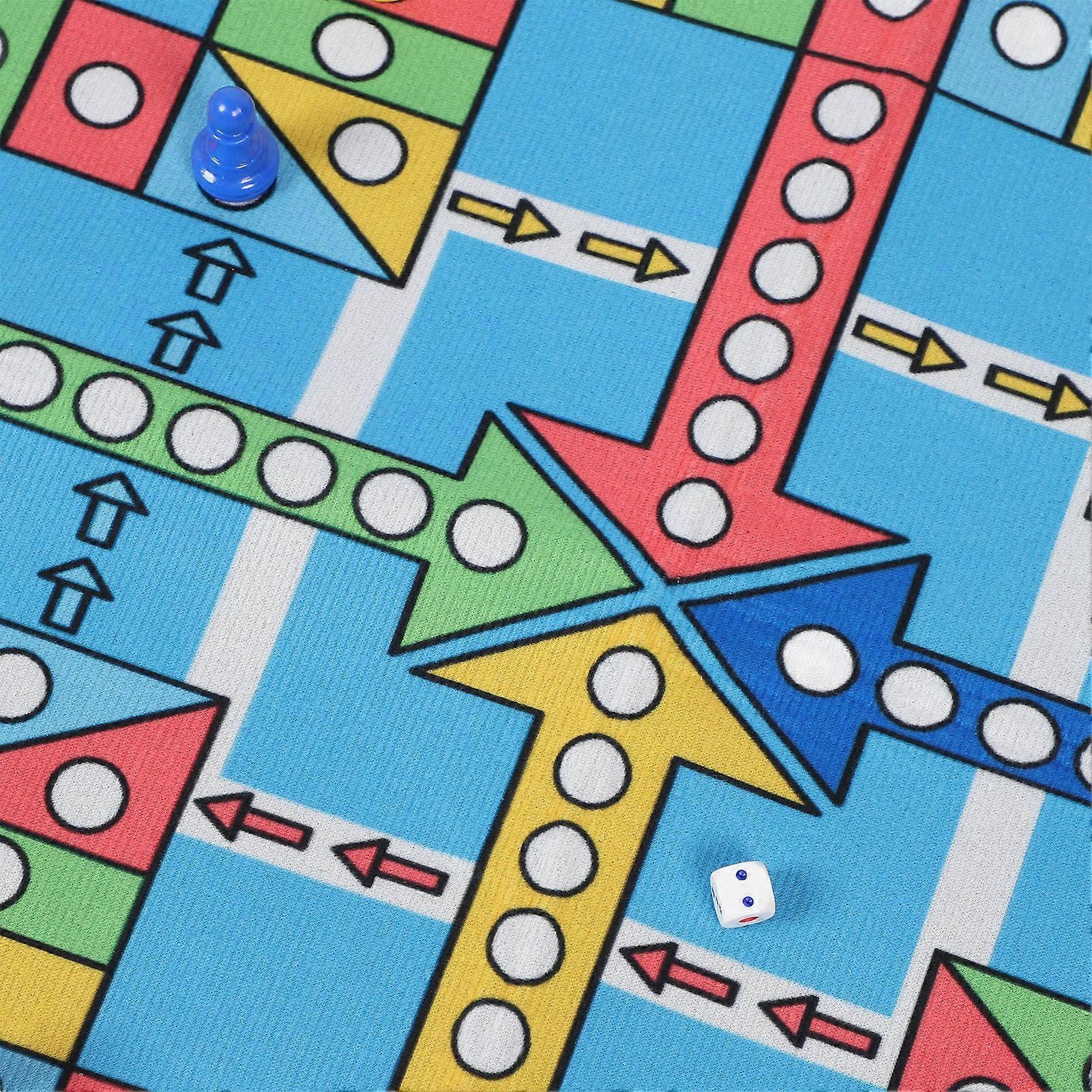 Flying Chess Game Carpet Flying Chess Playmat Family Interactive Toy with 16 Chess Pieces 1 Dice 1 Storage Bag