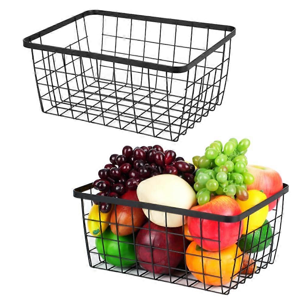 2 Pack Black Kitchen Metal Wire Baskets for Cabinets and Pantry Storage