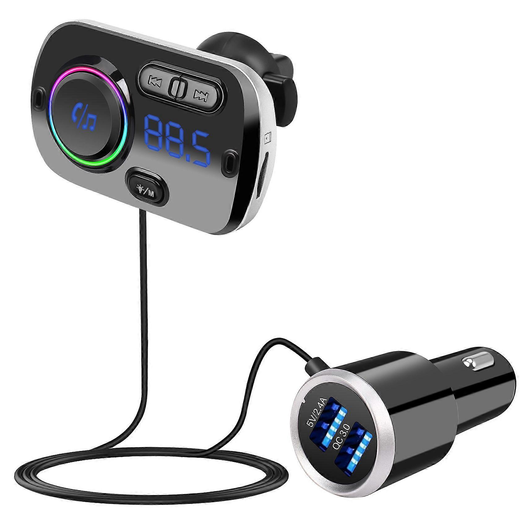 Wireless Bluetooth FM Transmitter Car Handsfree MP3 Player Dual USB QC3.0 Fast Charger with Colorfu