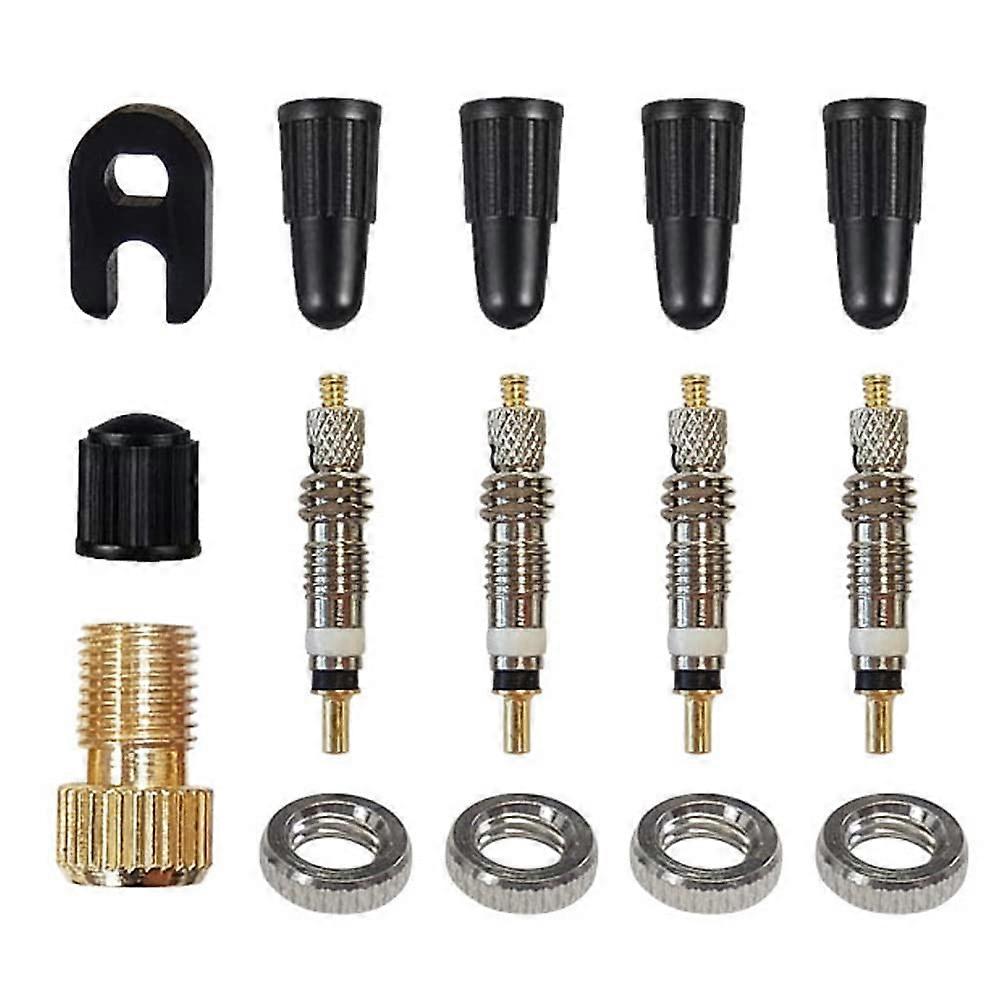 15pcs Bicycle Tire Repair Kit with Valve Cap Adapters and Core Removal Tool for French Valve Compatibility