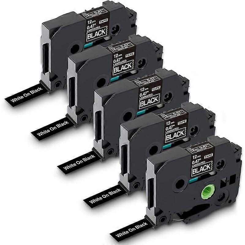 5PCS-label machine ribbon-12mm black background with white text