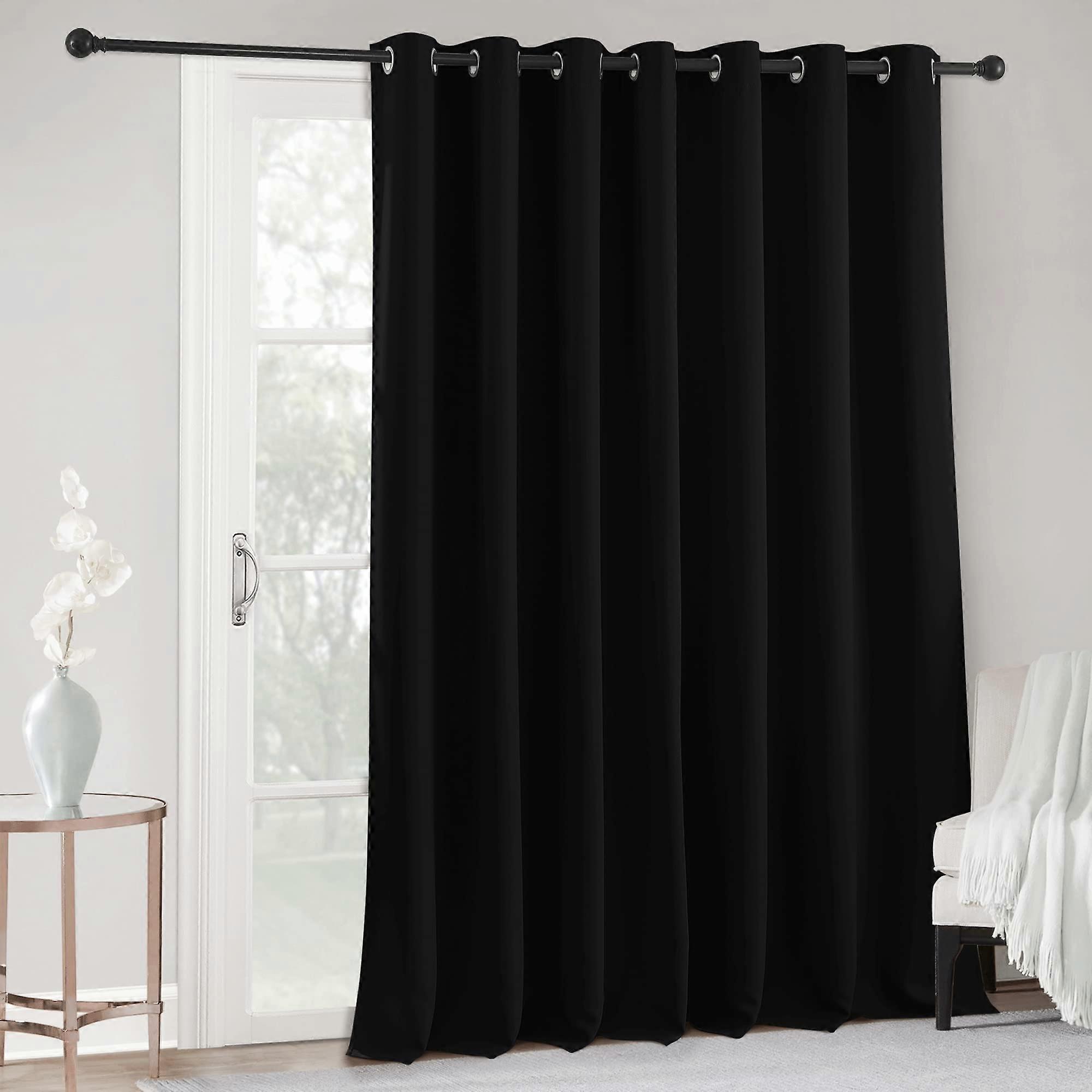 Extra Wide Blackout Drapes for Sliding Glass Door, Black Privacy Backdrop, 100% Light Blocking, Energy Efficient