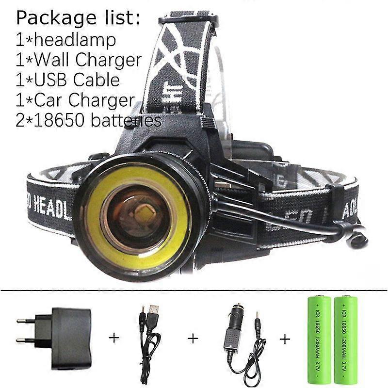 Xm-l T6+ Cob Headlamp With Zoom Function, 4 Lighting Modes, Ideal For Fishing And Hunting, 10000 Lumens