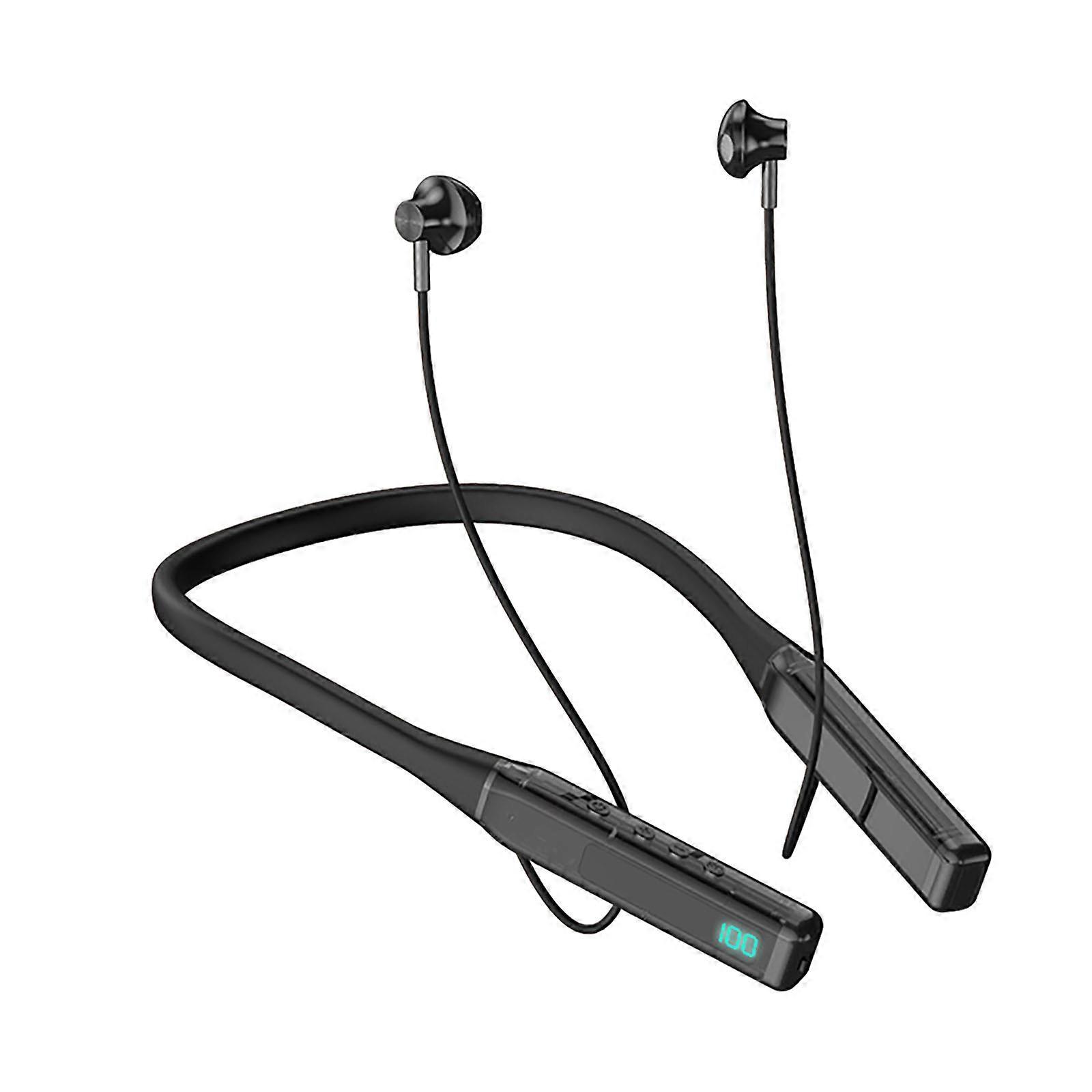 Hanging Neck Wireless Bluetooth Earphones With Transparent Digital Display And Card Insertion Function, Long Battery Life, Semi In Ear Sports Stereo