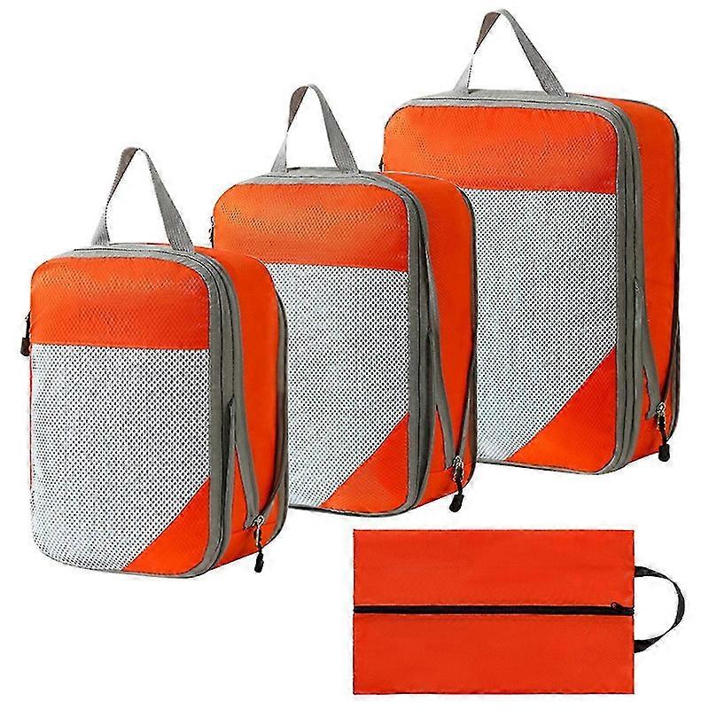 4pcs Compression Packing Cubes For Suitcases, Extensible Compression Cubes Suitcase Organiser,50% Offer--Orange