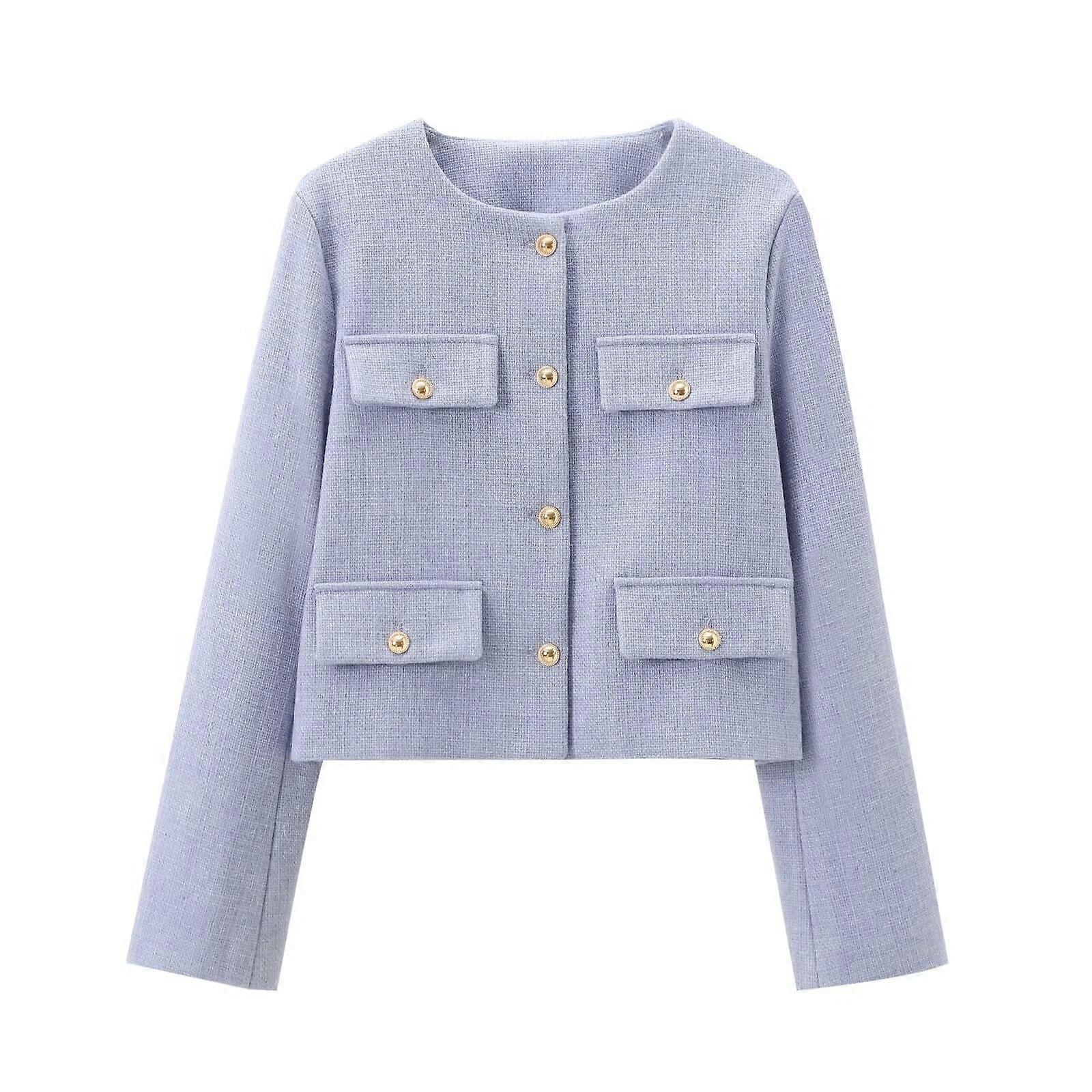 Trendy Women's Button Down Petite Blazer Jacket Casual Solid Cropped Crew Blazer Coat Fall Open Front Tops Pockets