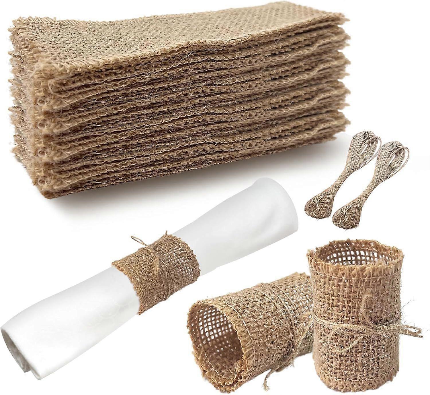 High quality brand new  150pcs Burlap  with Hemp Rope, Rustic Jute Napkin Ties