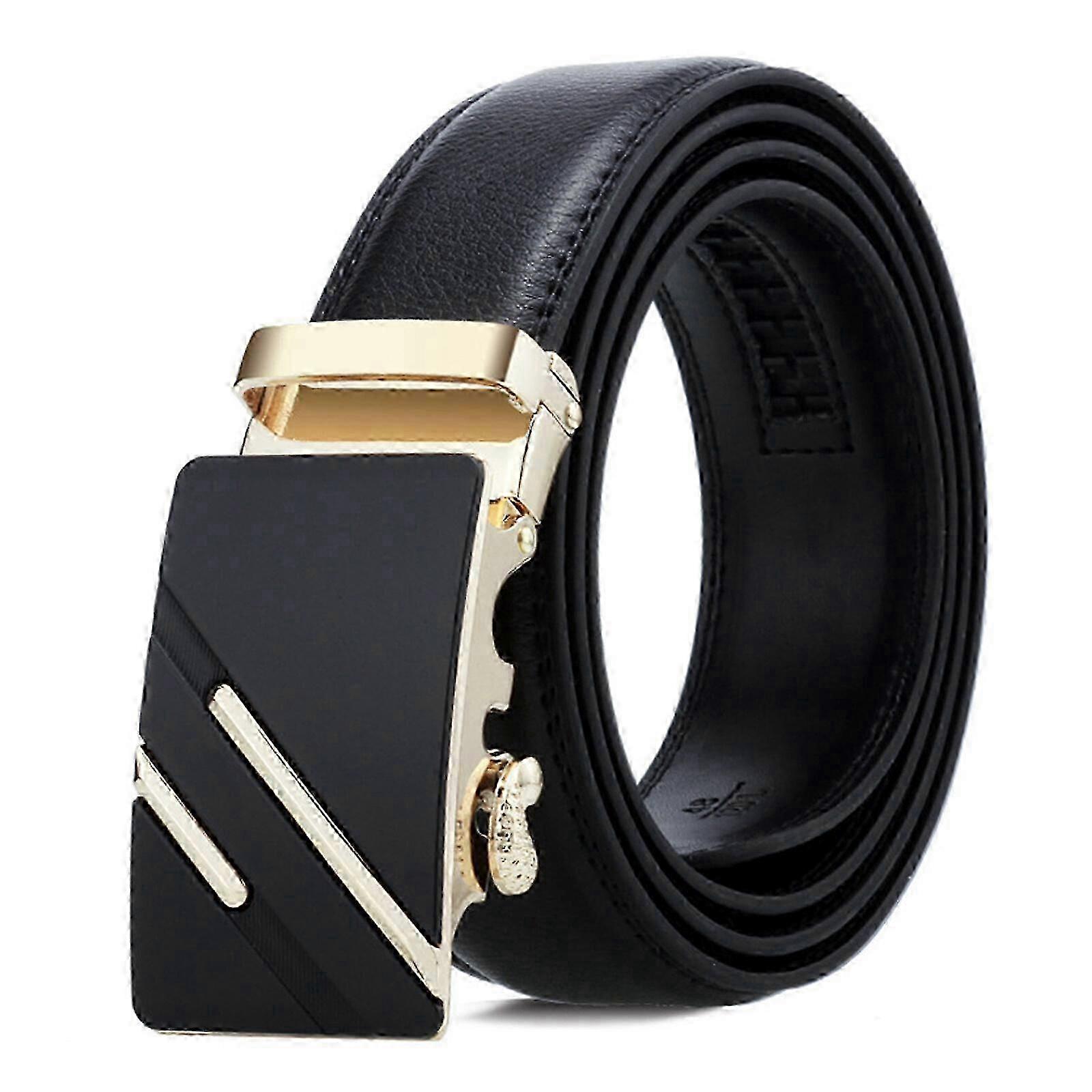 Genuine Leather Ratchet Belt with Automatic Buckle for Men