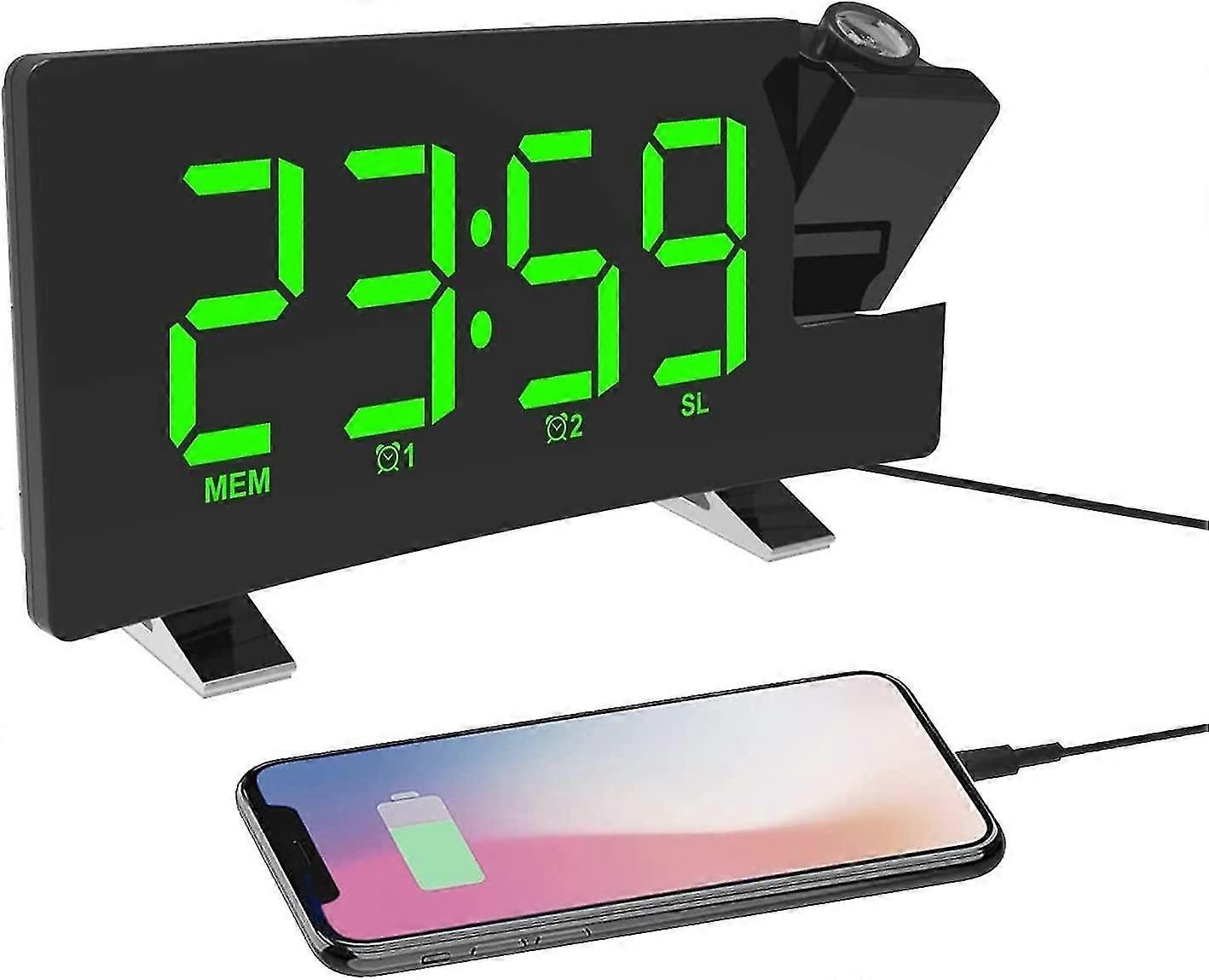 Projection Clock Radio, 180 Ceiling Projection Alarm Clock, USB FM Digital Clock with Dual Alarms