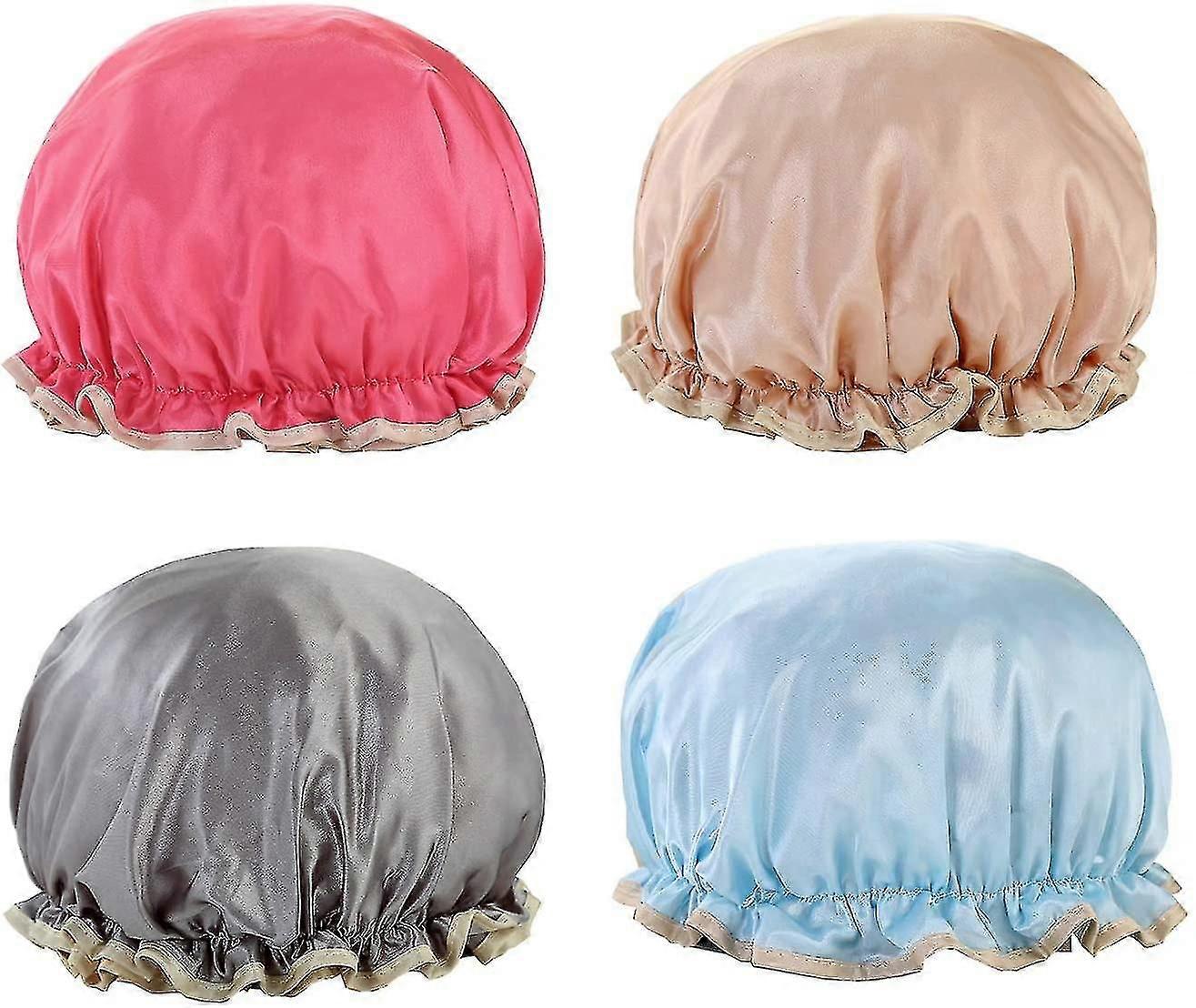 4 Pack Shower Caps,bath Caps Hat Waterproof Caps Reusable, Double Layer Bath
