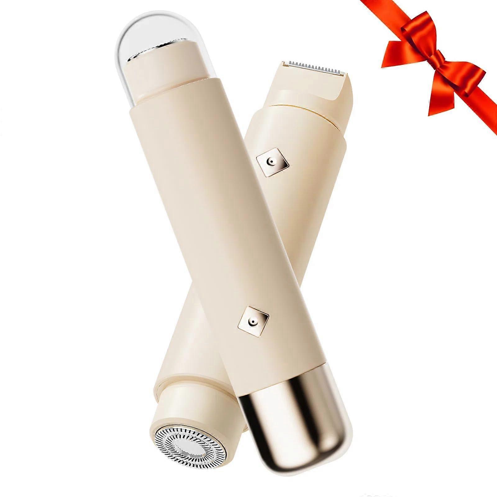 Dermave Bikini Shaver Electric Bikini Trimmer for Women, Dual 2-in-1 Head, Rechargeable Electric Razor in Beige