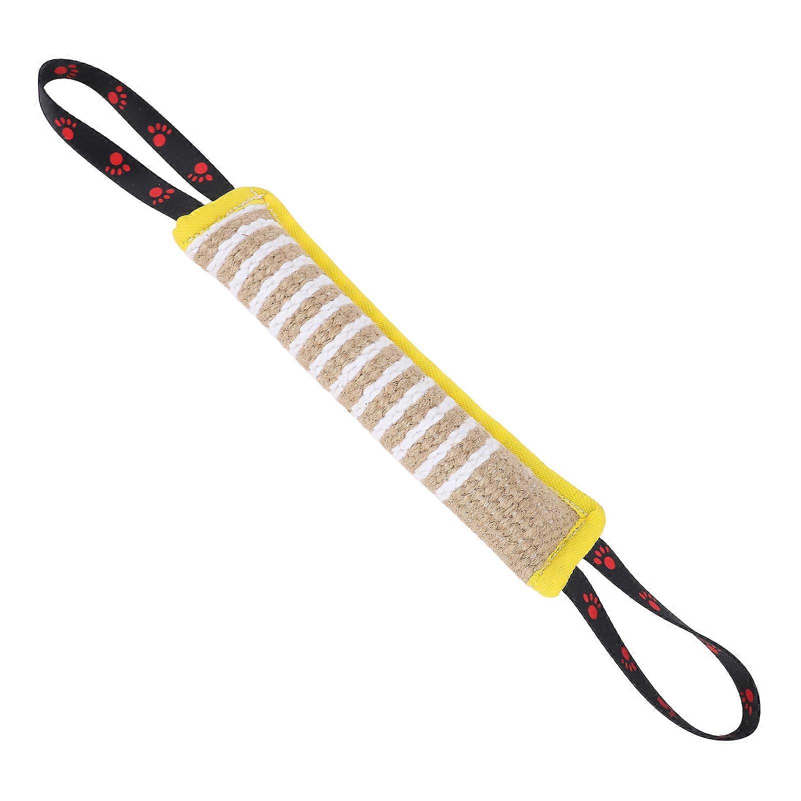 Dog Bite Pillow Tear Resistant Interactive Portable Puppy Training Jute Tug Toy with Strong Handles for Small Medium Large Dogs Yellow Border Footpri