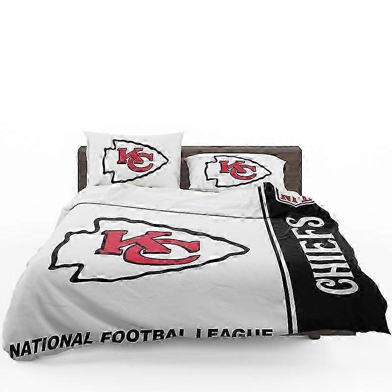 Conjunto de Cama de 3 Peças com Capa de Edredom e Fronhas Adequado para Design NFL Kansas City Chiefs, Lençóis de Cama Queen Size Duplos e Cama