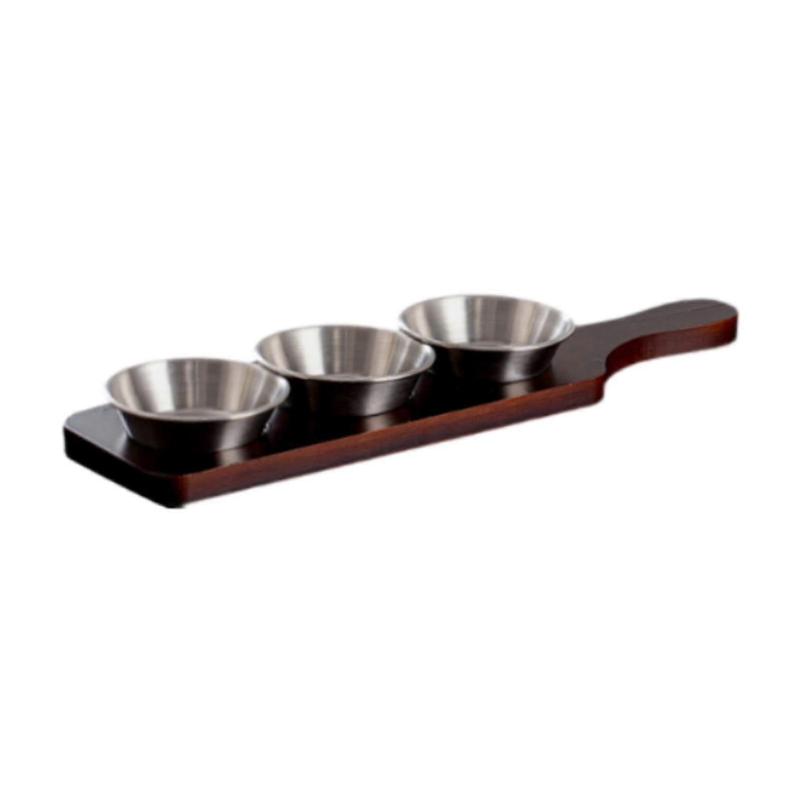 Silver Sauce Dish Set with Holder Base for Party, Camping, Hotpot, and Restaurant Use Featuring 3 Compartment Design