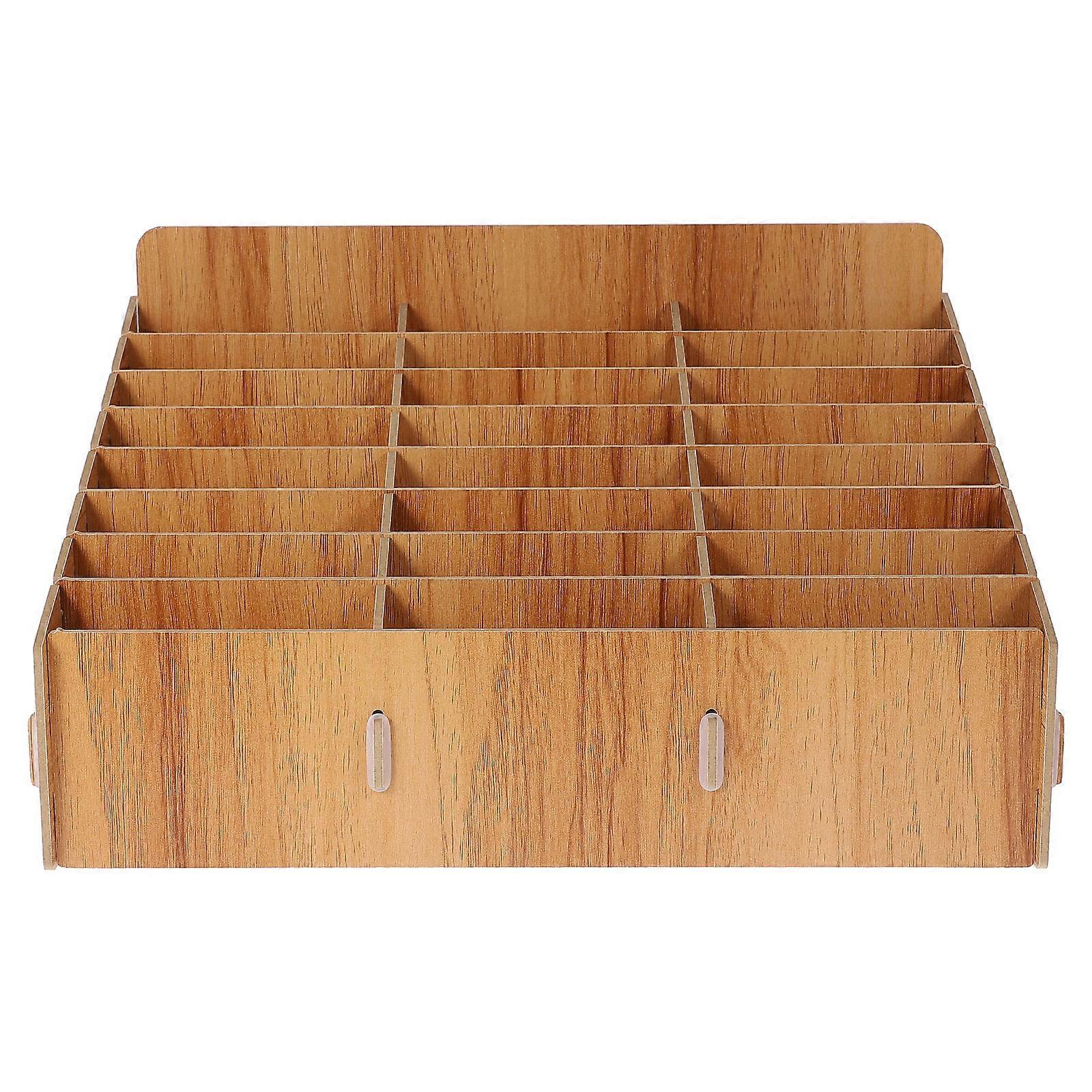 Wooden Multi Grid Phone Storage Box with Compartments – Sturdy Teak Finish Organizer for Desktop, Classroom & Meeting Rooms