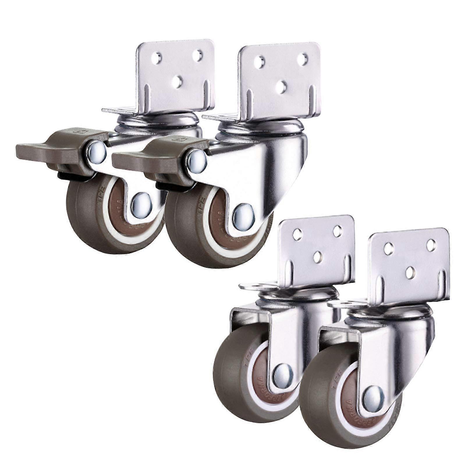 L Shaped Replacement Wheels 1.25" Rubber Swivel Casters with Brakes for Small Furniture and Cabinets, 360 Degree Rotation, 4 Pack