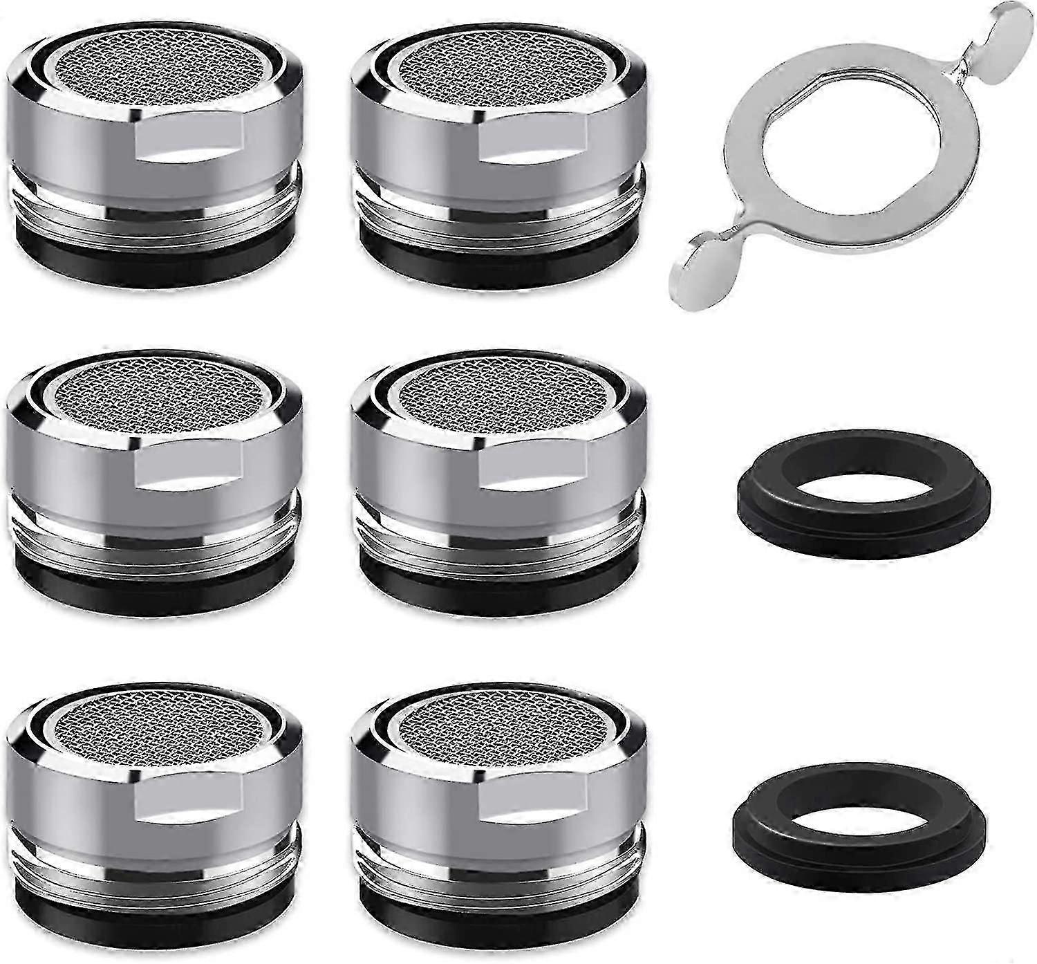 M24 Faucet Aerator, 6 Pieces Water Saving Faucet Aerator with Stainless Steel and ABS Filter, Include 8 Gaskets and 1 Chrome Aerator Wrench for Bathro