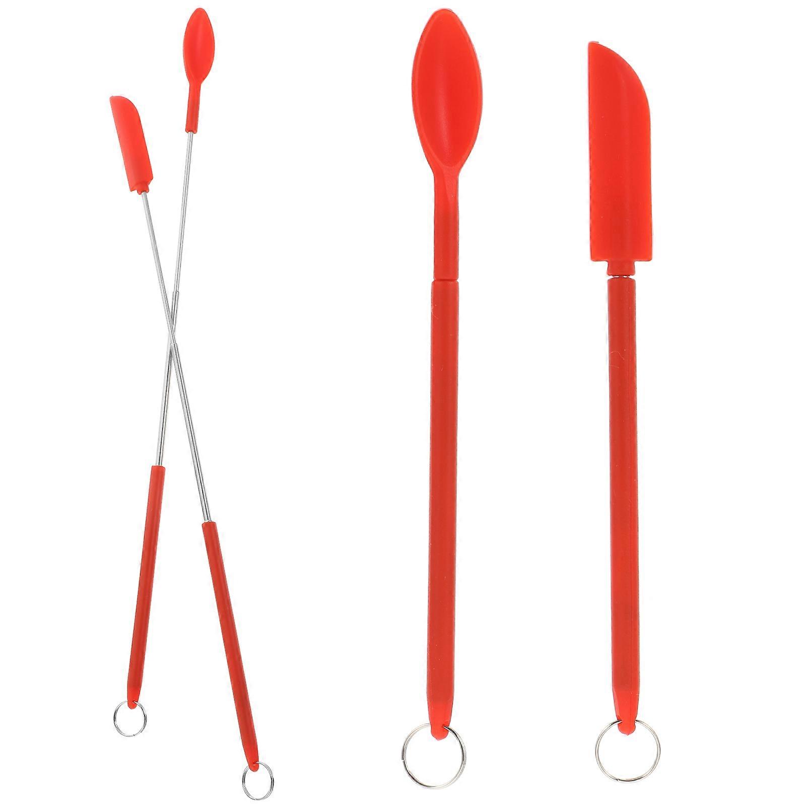 Small Mini Spatula for Cosmetics Reusable Silicone Makeup Scooping 14.2x1.4cm Red 1Set