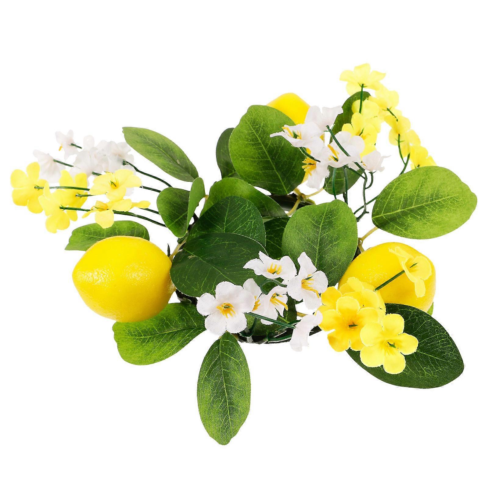 Lemon Pillar Candleholder Candle Wreath Table Centerpiece Circular Simulated Lemon Design Assorted Color 7.9X7.5X1.8in Wedding 1Pack