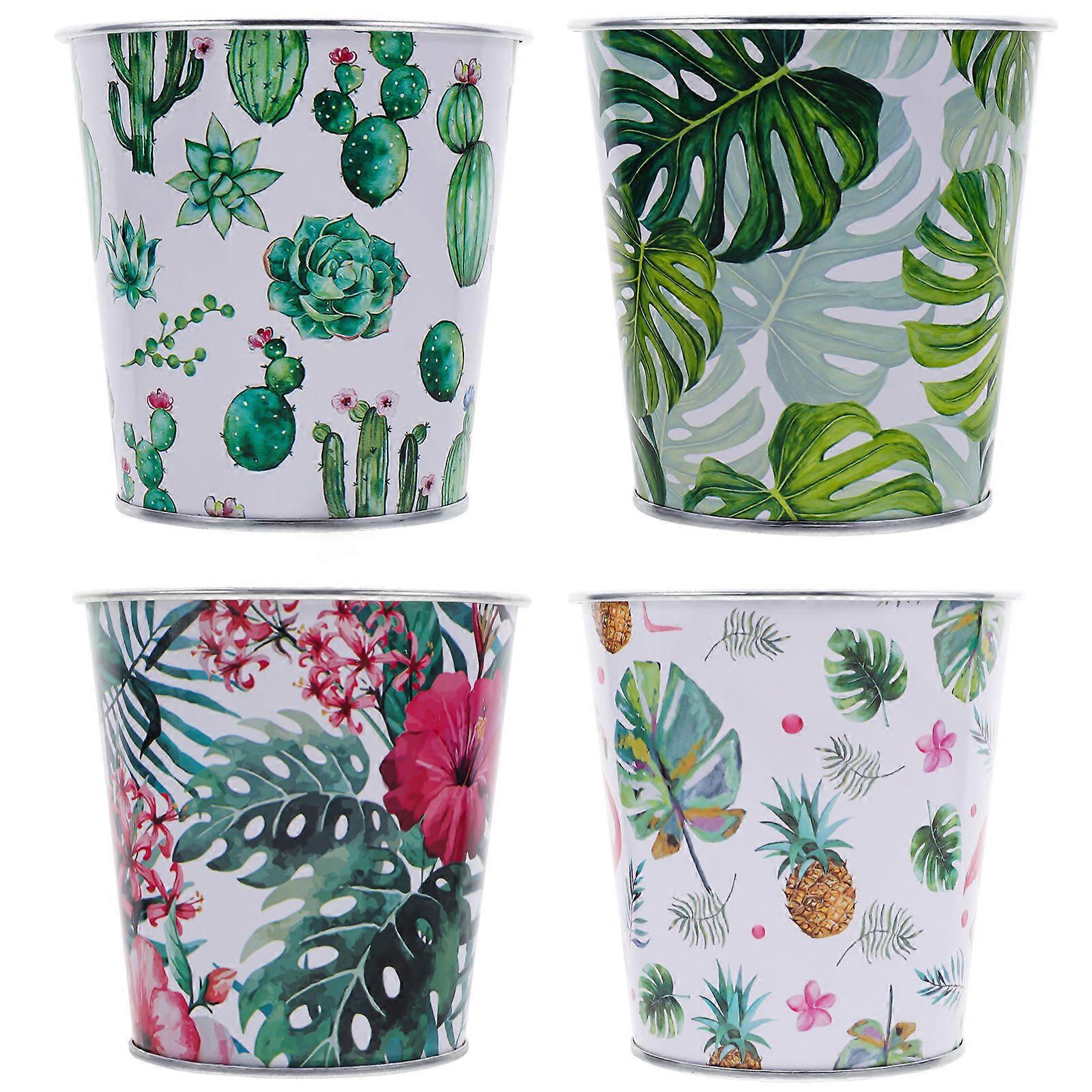 4pcs Vintage Iron Flower Buckets, Decorative Planters for Home or Office, Creative Flower Pots for Tabletop Arrangements, Compact & Easy to Move