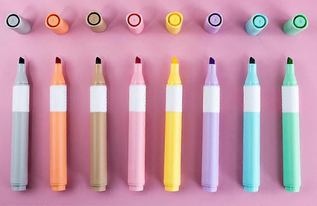 Pastel Highlighters with Chisel Tip, Cute Assorted Ink-8 Colors Marker Pens Set Students Children Gift Lehgth13.2Cm