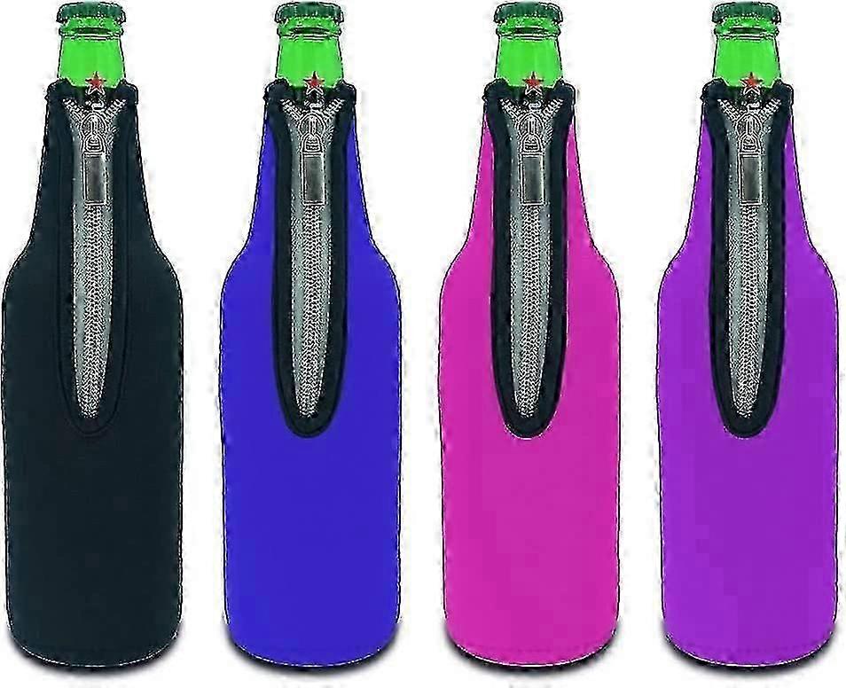 4 Pack 17.6 Oz (500ml) Neoprene Insulated Collapsible Beer Bottle Cooler