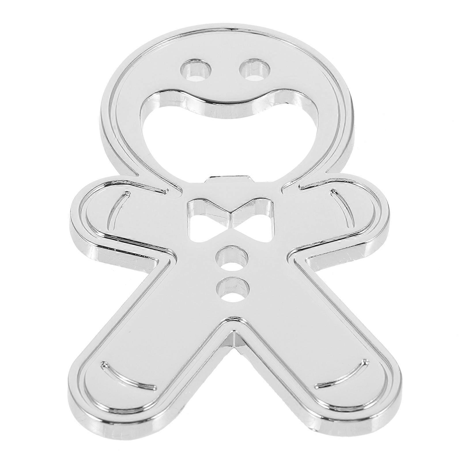Multi-Function Bottle Opener Gingerbread Man Shape Bottle Opening Tool Supply Silver 7x4x0.2Cm Magnetic Hanging 1Pack