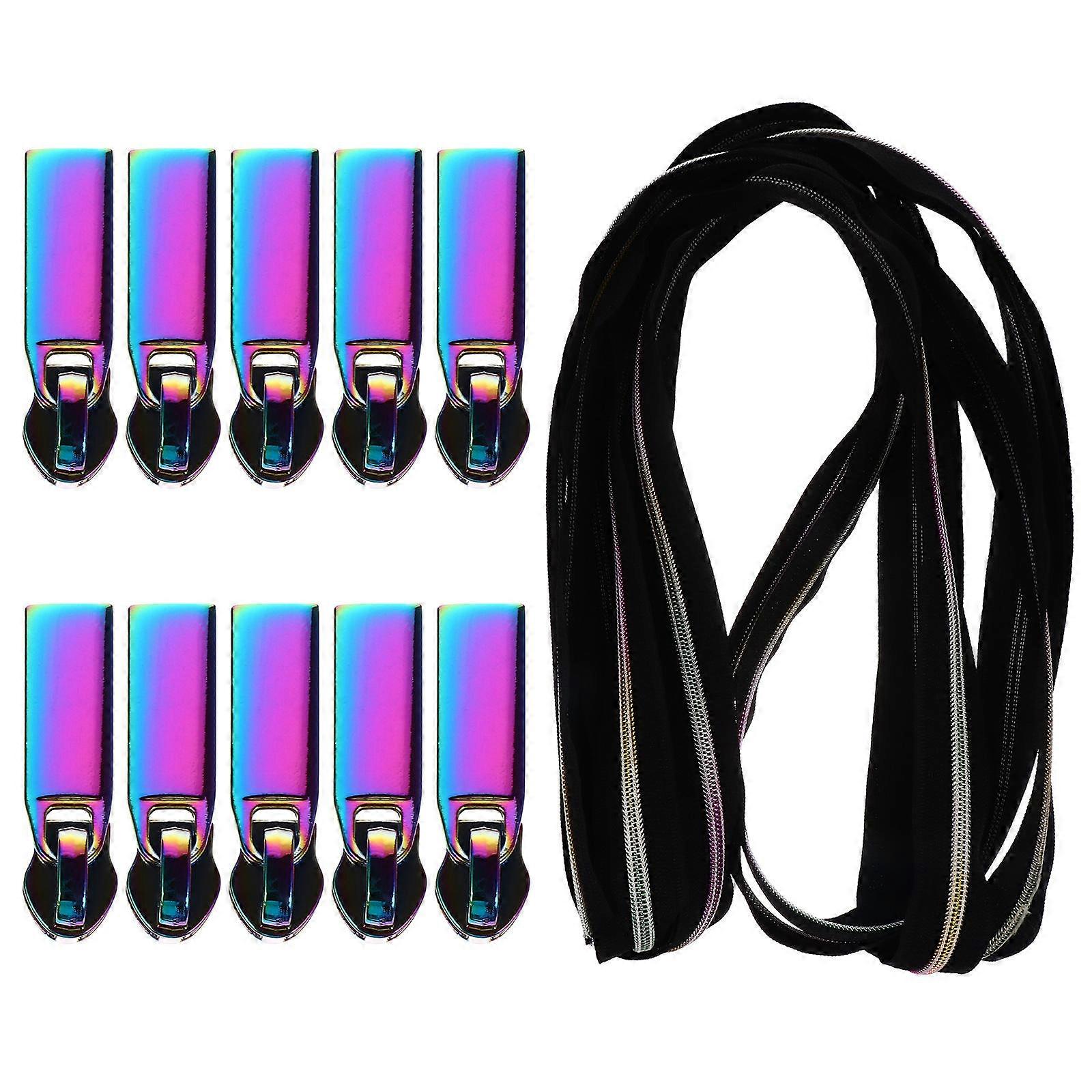 Zipper Pullers Nylon Tooth Zipper for DIY Use with 10 Pullers 5 Yards Cloth