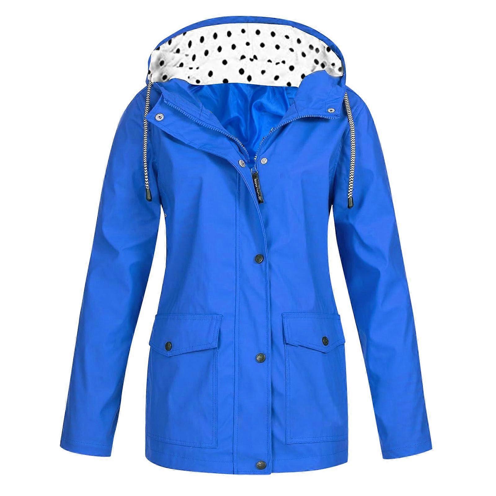 Women's Waterproof Lightweight Windbreaker Jacket for Large Sizes, Breathable Rain Parka in Blue, Thin Transition Raincoat
