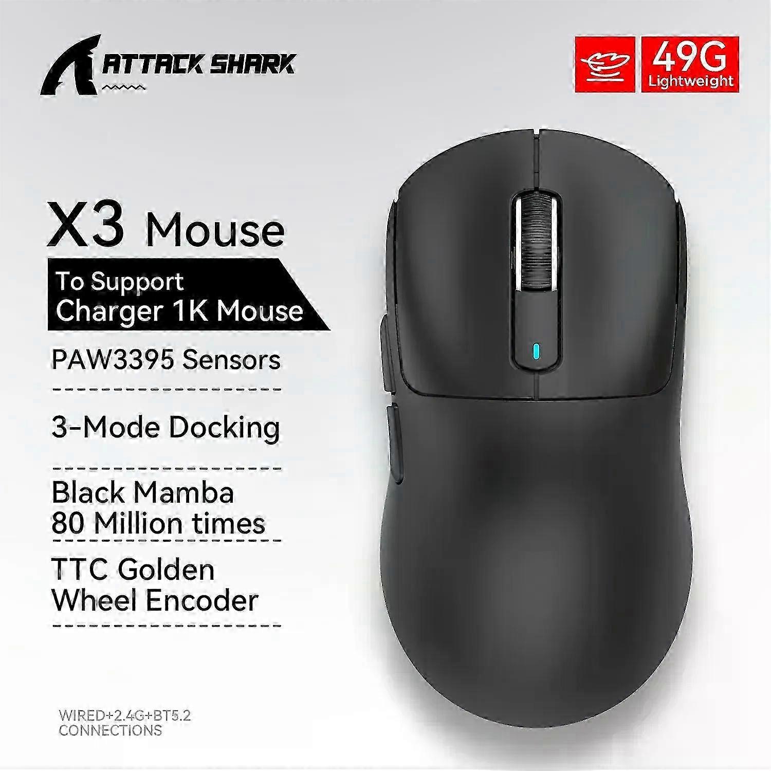 Wireless Macro Gaming Mouse, Lightweight Mouse, PixArt PAW3395 650IPS 26000dpi, Compatible with Pads/PC/Mac