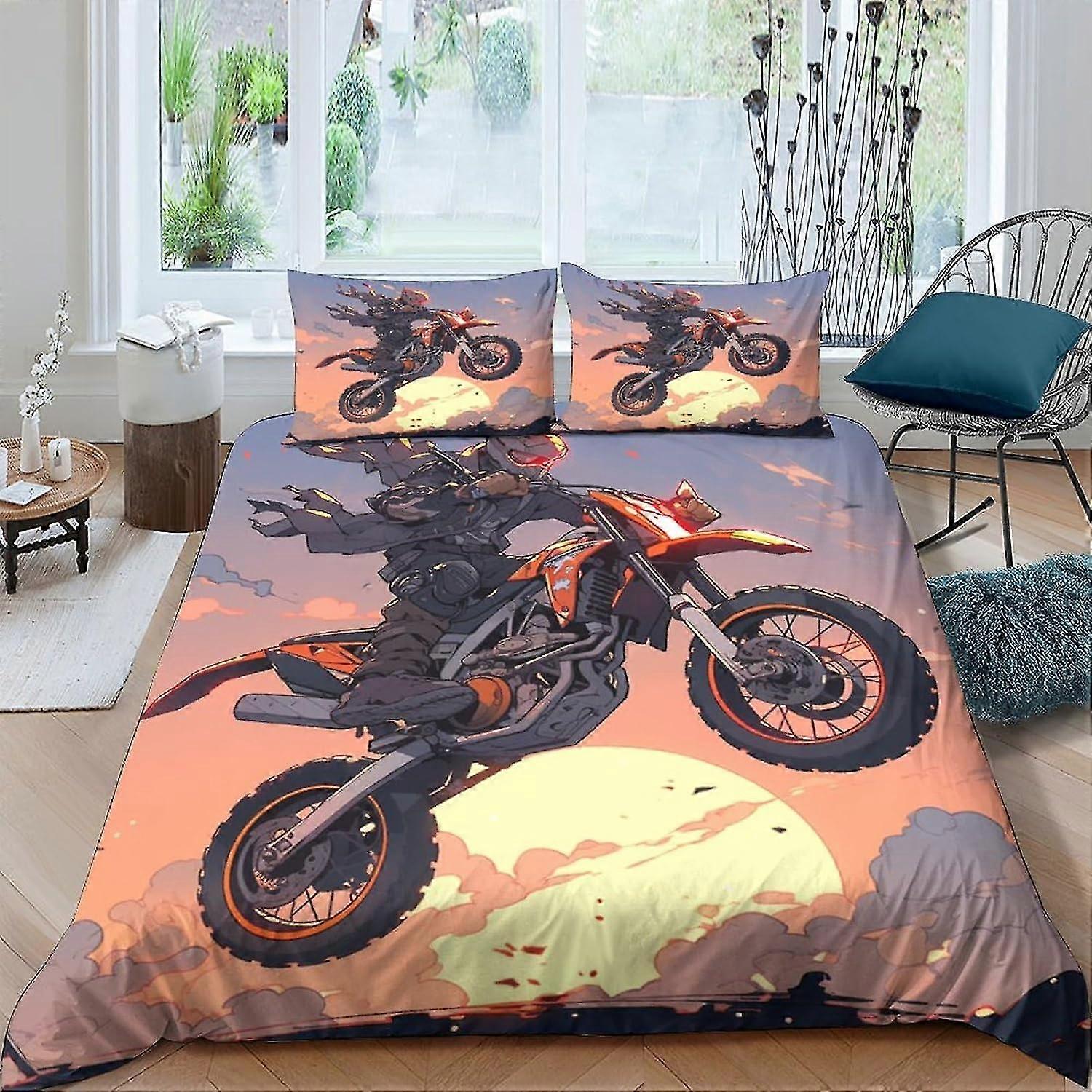Conjunto de cama de motocross para capa de edredom respirável macia impressa em 3D com fecho de zíper Conjunto de 3 peças
