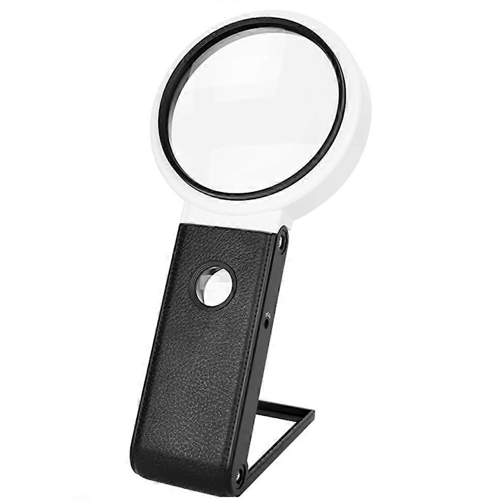 6X 25X Magnifying Glass with Light and Stand, Foldable Desk Handheld Magnifier with 8 LED UV Lights for Reading Jewelry Coins Black