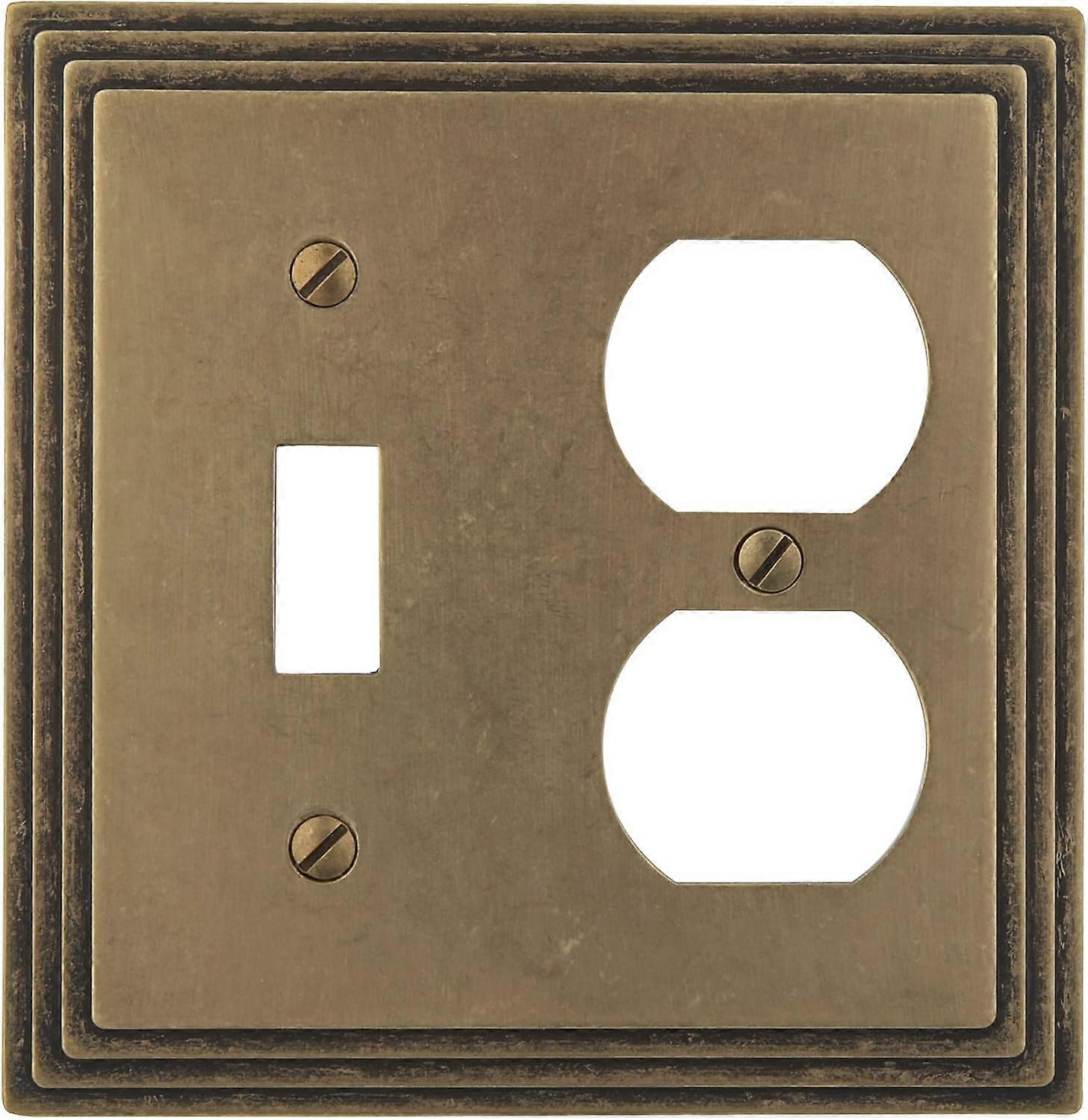 84TDRB Steps Single Toggle/Single Duplex Cast Metal Wallplate in Rustic Brass Rustic Brass 1 Toggle / 1 Duplex