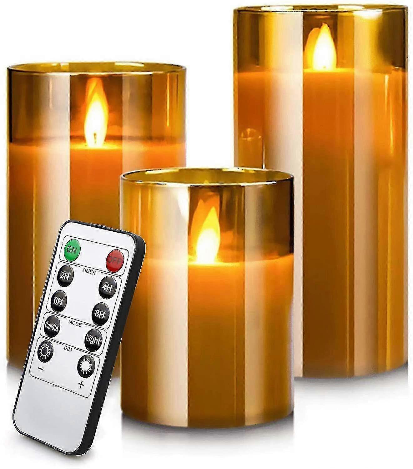 Led Flameless Candle With Timer Remote Control--gold