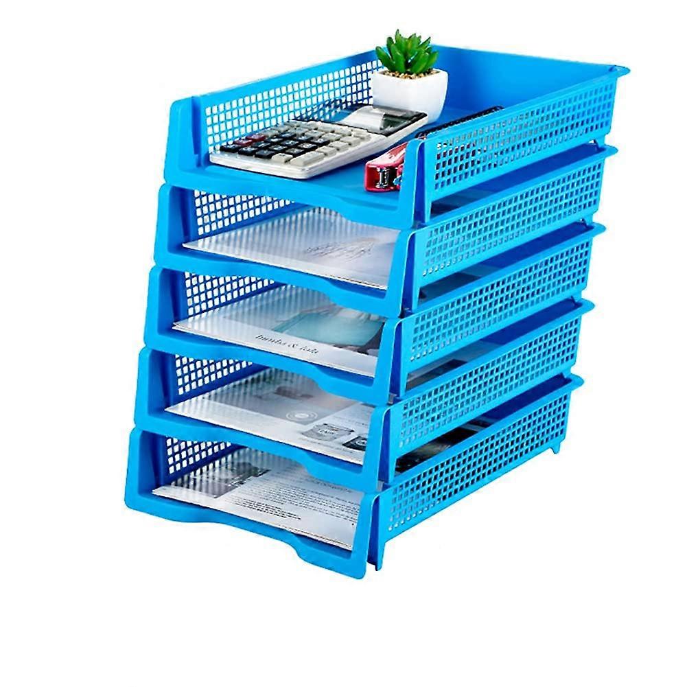 Magazine File Organiser Plastic Multi-Layer Stackable A4 Desk File Rack with Picture Compartment in Five Colours