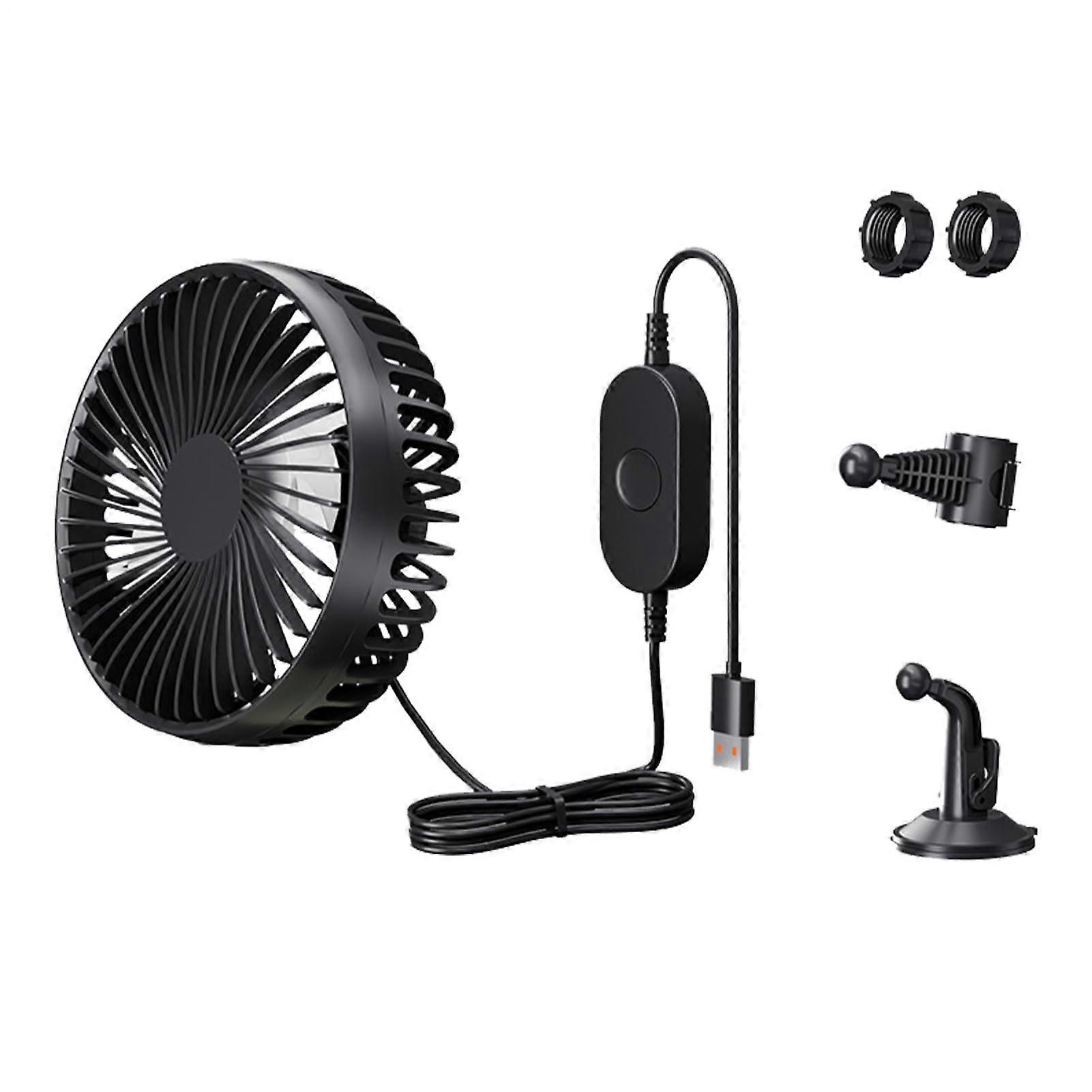 AC Fan For Car - High Performance Cooler With Suction Cup, 3 Speeds, USB Rechargeable, For Rear Seat Black